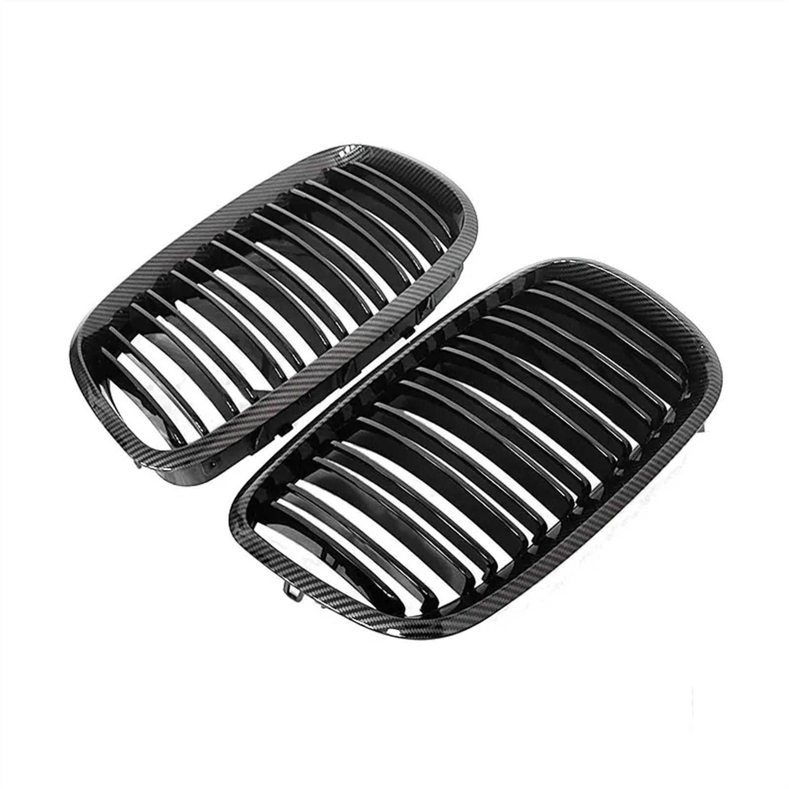 NUOSDEX Nieren Schwarz Kühlergrill Kompatibel Mit X5 X6 E70 E71 2008 2009 2010 2011 2012 2013 2014 Nierengrill Ersatz Frontstoßstangengitter Auto Frontkühlergrill(Double Line Carbon) von NUOSDEX