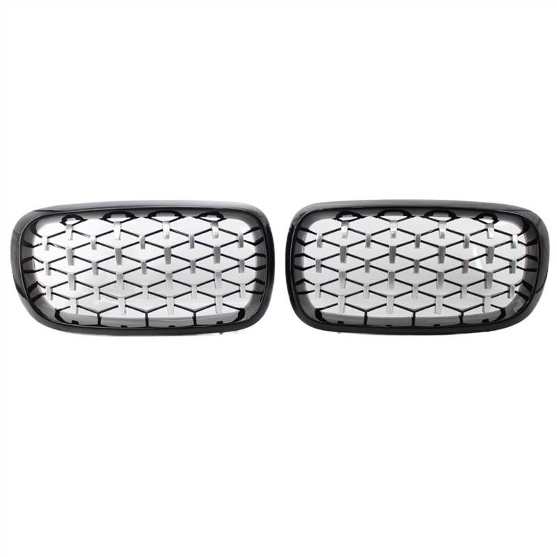 NUOSDEX Nieren Schwarz Kühlergrill Kompatibel Mit X5M X6M F85 F86 2015 2016 2017 2018 Front-Ersatz-Nierengrill Diamond Meteor Style Auto-Frontstoßstangengrill(Black Silver) von NUOSDEX
