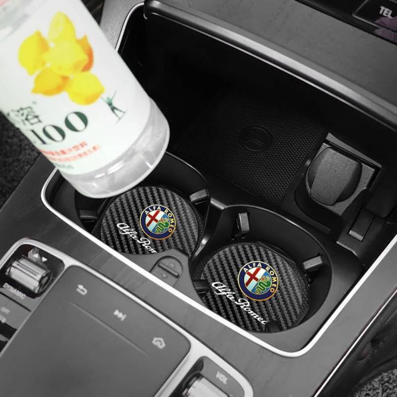 NURCIX 2 Stück Auto Untersetzer für Alfa Romeo Giulia Stelvio Giulietta versenkte Silikon Anti-Rutsch Getränkeuntersetzer mit Logo Auto Innere Zubehör von NURCIX