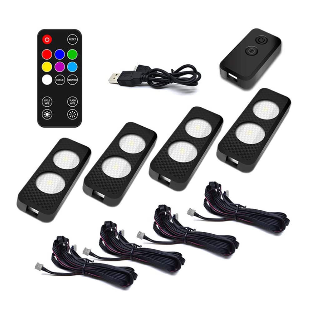 NUZAMAS 5V Car Interior USB Light, Waterproof 4pcs LED Strip Lights Bulbs with Wireless Music and IR Control 7 Color RGB AUTO Vehicle Truck RV Boat Caravans Interior Lights Kit TV Home Decoration von NUZAMAS