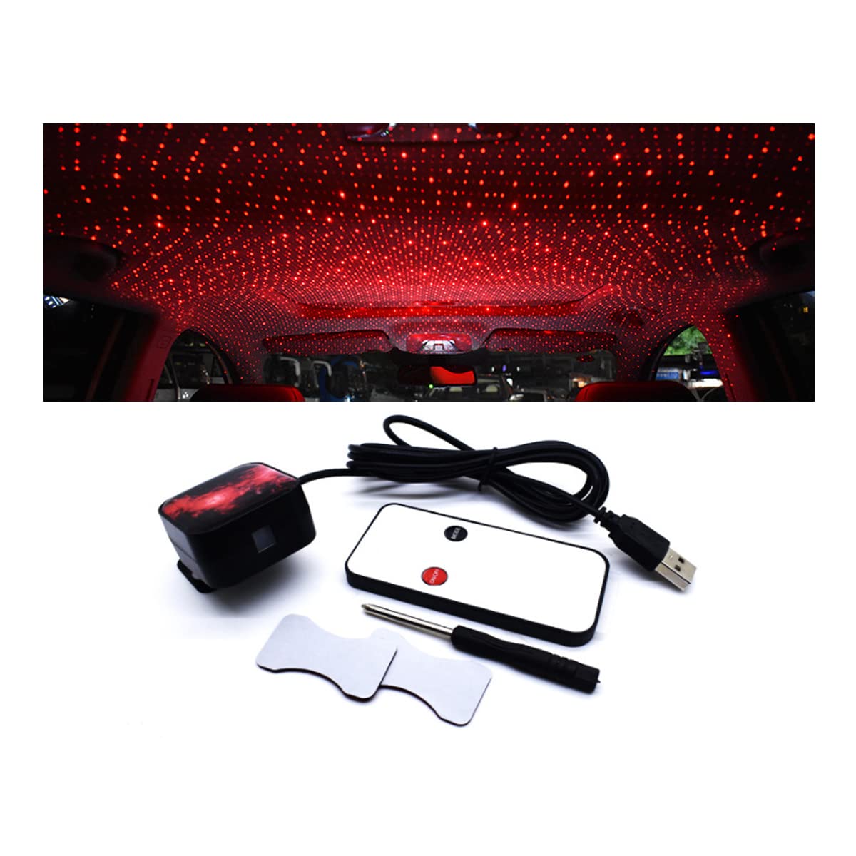 NUZAMAS Red Star Projector Night Light USB Car Roof Lights, Rotation Romantic Interior Plug and Party Play, Auto Vehicle Truck RV Boat Caravans Lights Kit TV Home Decoration von NUZAMAS