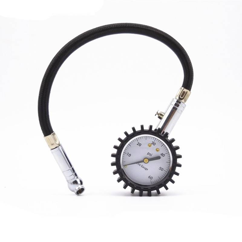 NUZAMAS Premium-Reifendruckprüfer, 5,1 cm Zifferblatt, robustes Auto und Motorrad mit flexiblen Schlauchfuttern, 60 PSI, kompakte Größe, geringes Gewicht mit Entladungsventil von NUZAMAS