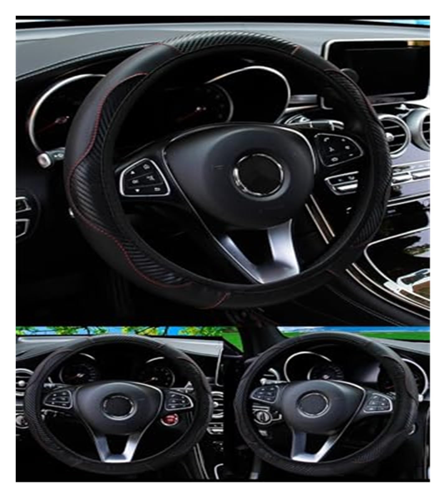 Lenkradbezug Für FIAT Für Freemont Für Für Linea Für Multipla Für Panda Für Punto Für Qubo Faserleder Schweißabsorbierend Comfort Elastic(- Black) von NVCPHGEDEK