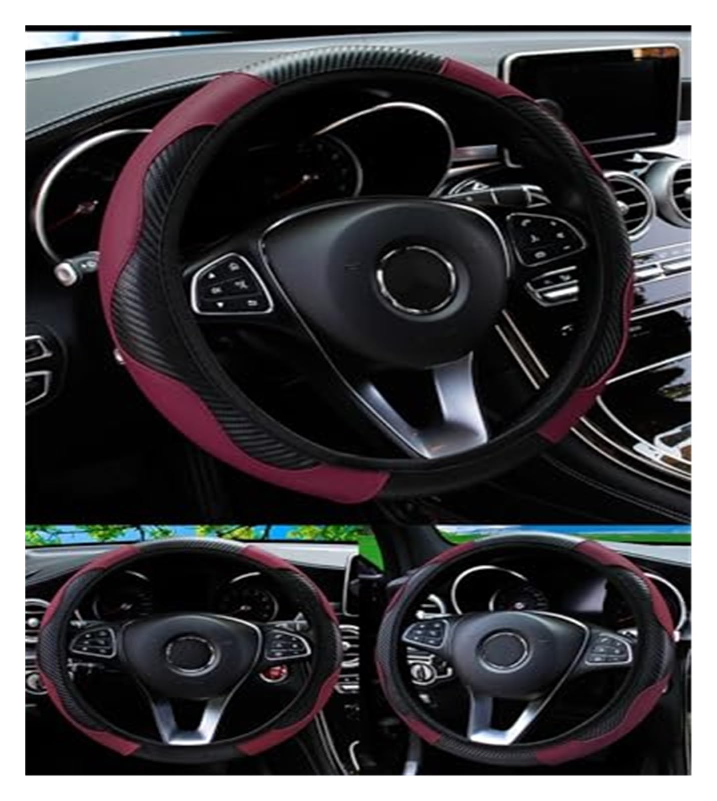 Lenkradbezug Für FIAT Für Freemont Für Für Linea Für Multipla Für Panda Für Punto Für Qubo Faserleder Schweißabsorbierend Comfort Elastic(- Wine red) von NVCPHGEDEK