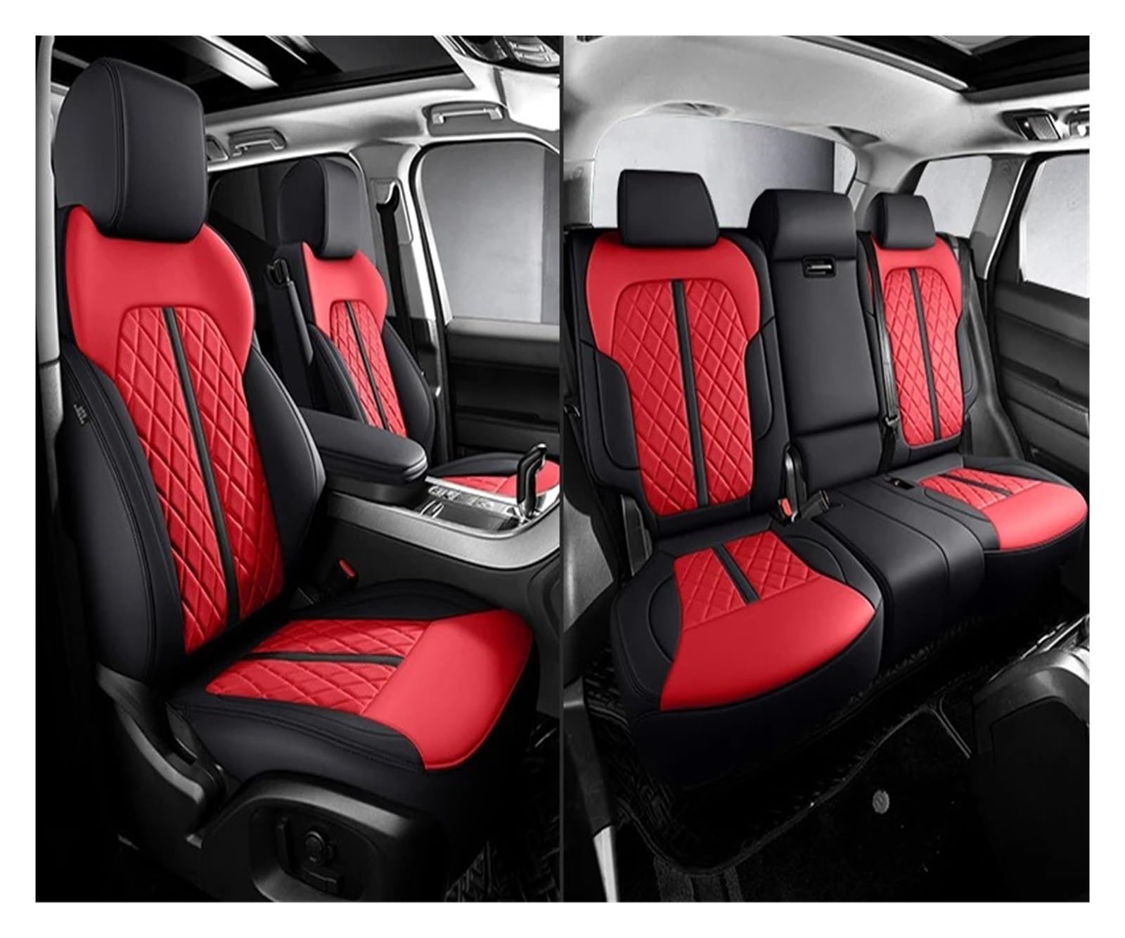 NVETJMUA Auto Schonbezüge Für Cayenne 996 Für Macan Autositzbezüge Leder Autozubehör Sitzbezüge Auto(5Piece-Black Red) von NVETJMUA