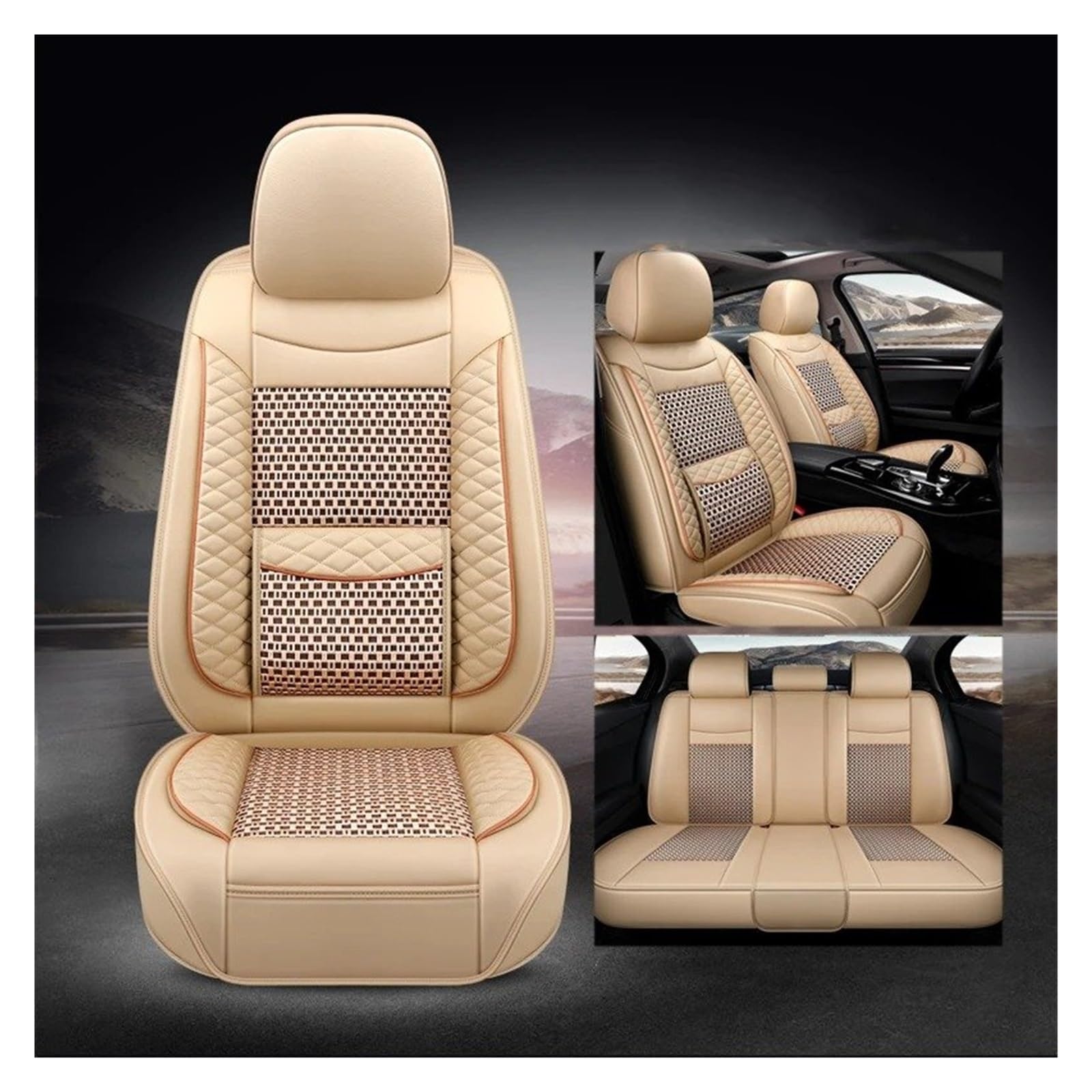 NVETJMUA Auto Schonbezüge Für Mitsubishi Für Pajero 4 2 Für Sport Für Outlander XL Für ASX Für Lancer 9 10 Universeller Autositzbezug Sitzbezüge Auto(BEIGE) von NVETJMUA