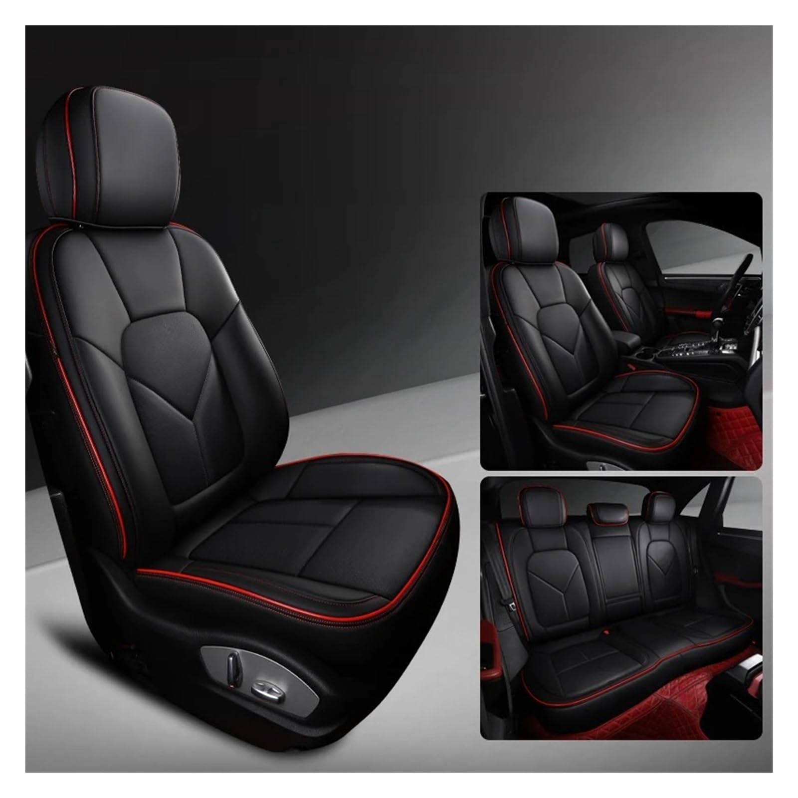 NVETJMUA Auto Schonbezüge Für W202 W203 W204 W176 Für GLC Für Eqa Für GLA W205 W211 W212 Für GLB Für GLC Für GLK Autositzbezug Sitzbezüge Auto(5Piece-Black Red Line) von NVETJMUA