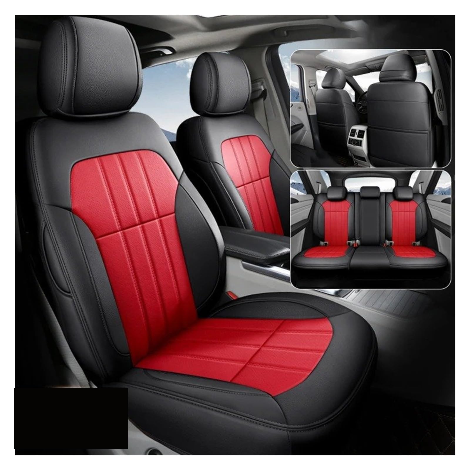 NVETJMUA Auto Schonbezüge Für W203 W204 W205 W211 W212 W213 Für Cla Für Glc Für Gle Für Glk Leder Autositzbezüge Sitzbezüge Auto(Black Red) von NVETJMUA