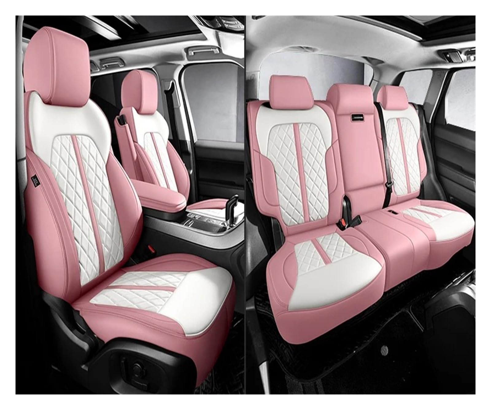 NVETJMUA Auto Schonbezüge Für W203 W204 W205 W212 W221 W213 Für Cla Für Glb Für CLS Für Glc Für Gle Autositzbezüge Sitzbezüge Auto(5Piece-Pink White) von NVETJMUA