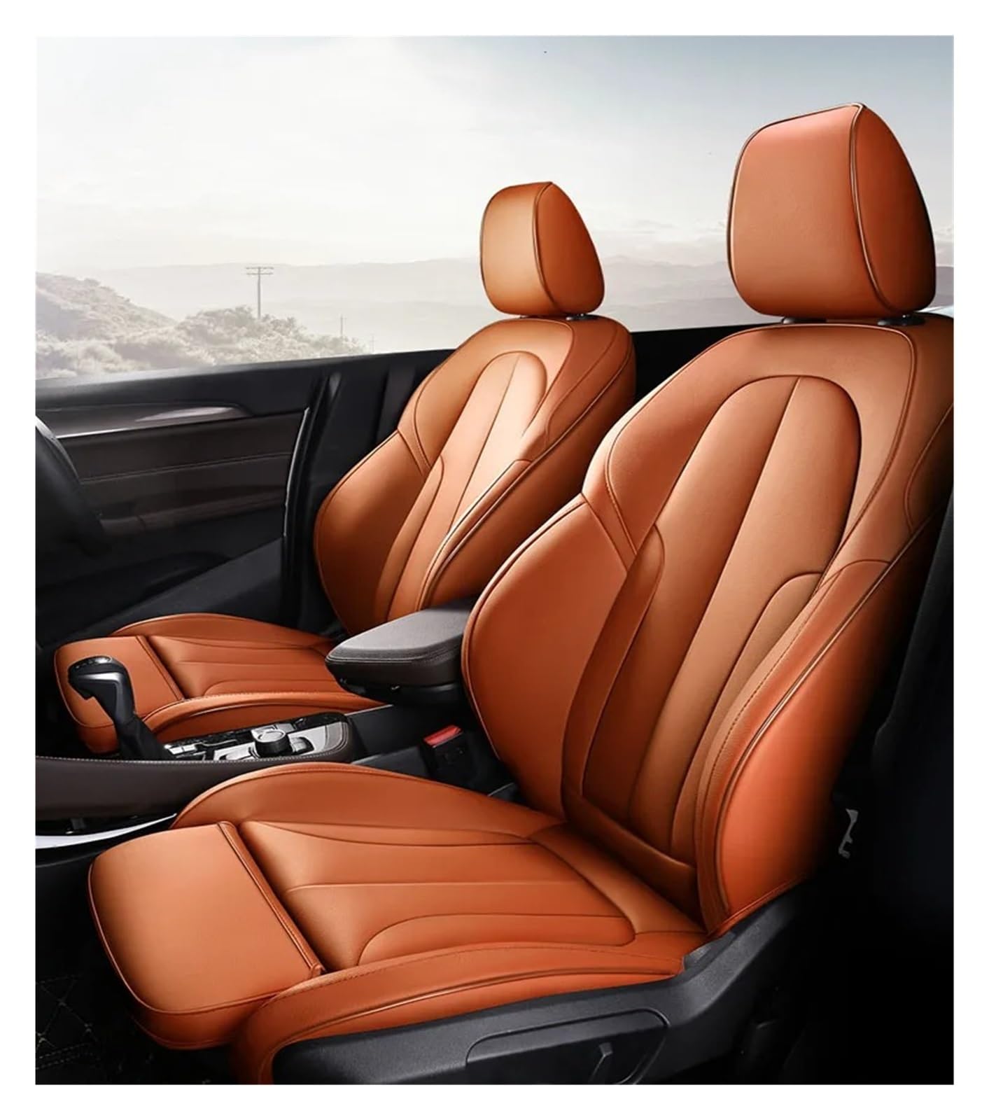 NVETJMUA Auto Schonbezüge Für X5 Für X6 Z4 E53 E70 E71 E72 E85 E86 E89 F15 Autositzbezüge Set Leder Komplettset Sitzbezüge Auto(ORANGE) von NVETJMUA