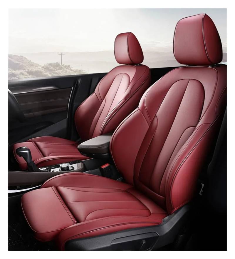 NVETJMUA Auto Schonbezüge Für X5 Für X6 Z4 E53 E70 E71 E72 E85 E86 E89 F15 Autositzbezüge Set Leder Komplettset Sitzbezüge Auto(Wine RED) von NVETJMUA
