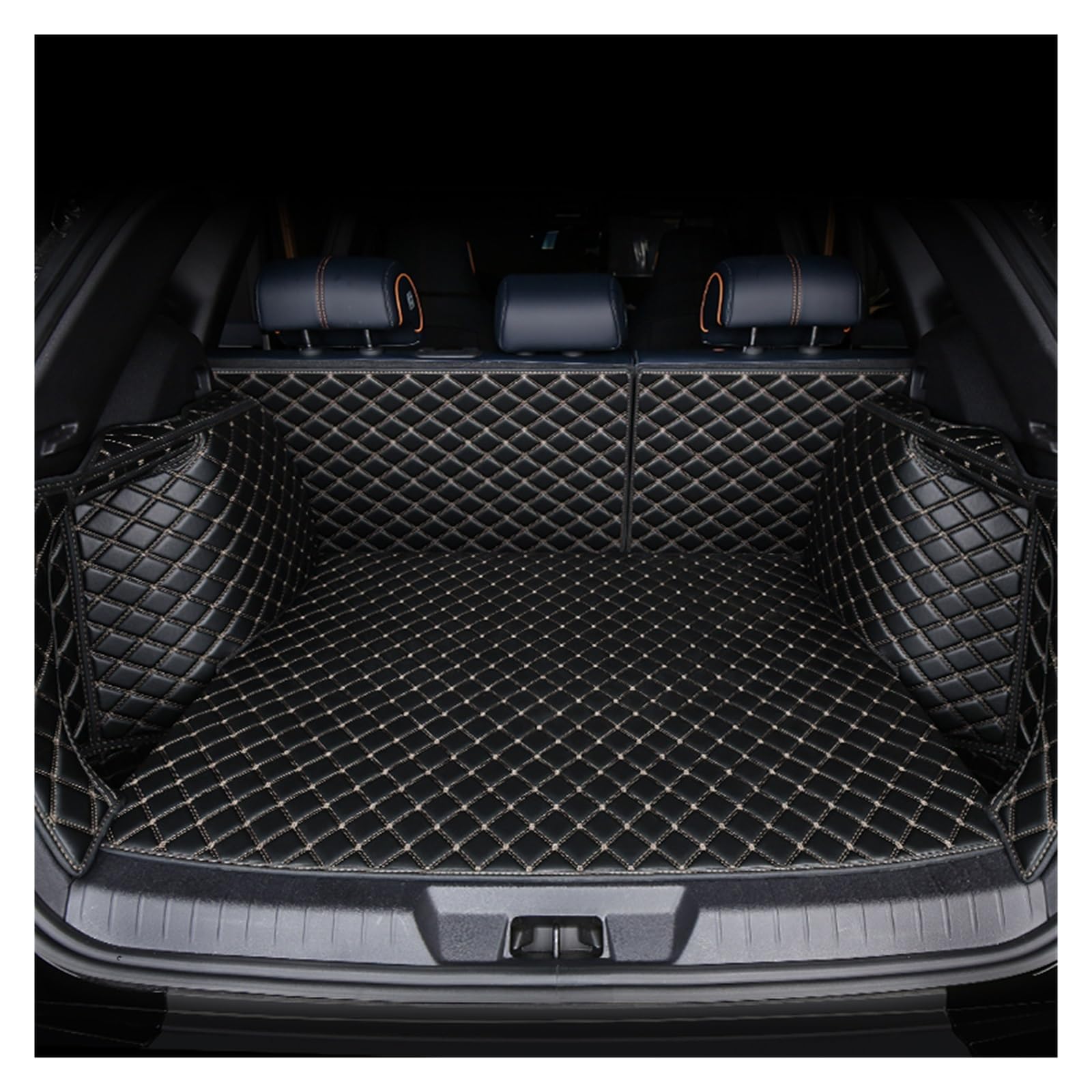 NVETJMUA Kofferraummatten Für Changan Für Uni TV Cs15 35 Plus Cx70 Kofferraum Matte Wasserdichtes Leder Kofferraumschutz(Black Beige-B) von NVETJMUA