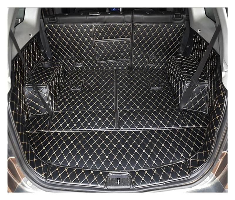 NVETJMUA Kofferraummatten Für Chevrolet Für Captiva 7 Sitze Kofferraummatten Leder Cargo Liner Kofferraum Teppiche Hinten Kofferraumschutz(Black with beige) von NVETJMUA