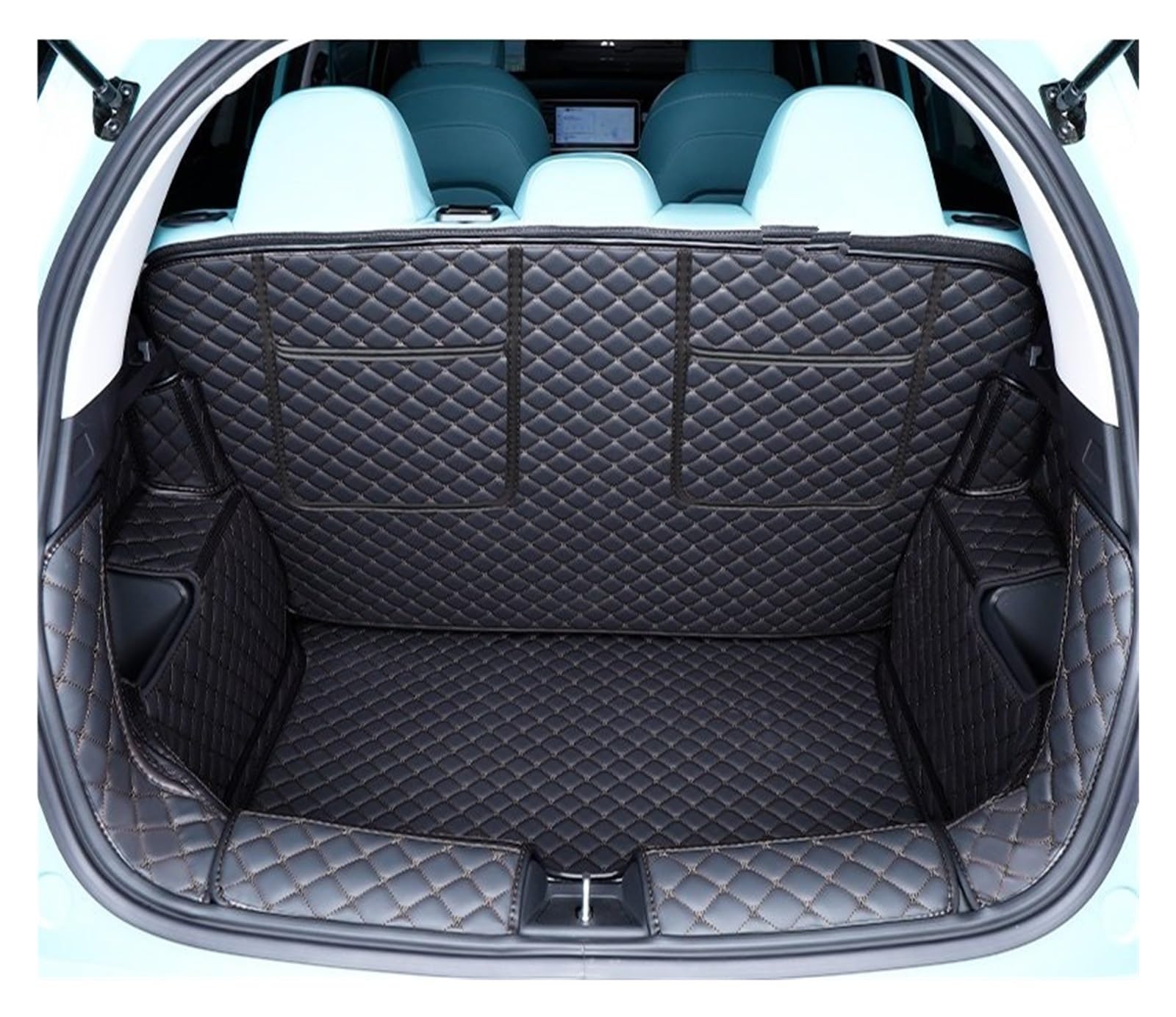 NVETJMUA Kofferraummatten Für Geely Für Geometrie E 2024 2025 Leder Kofferraum Matte wasserdichte Kofferraum Volle Abdeckung Teppich Schutz Matten Kofferraumschutz(F) von NVETJMUA