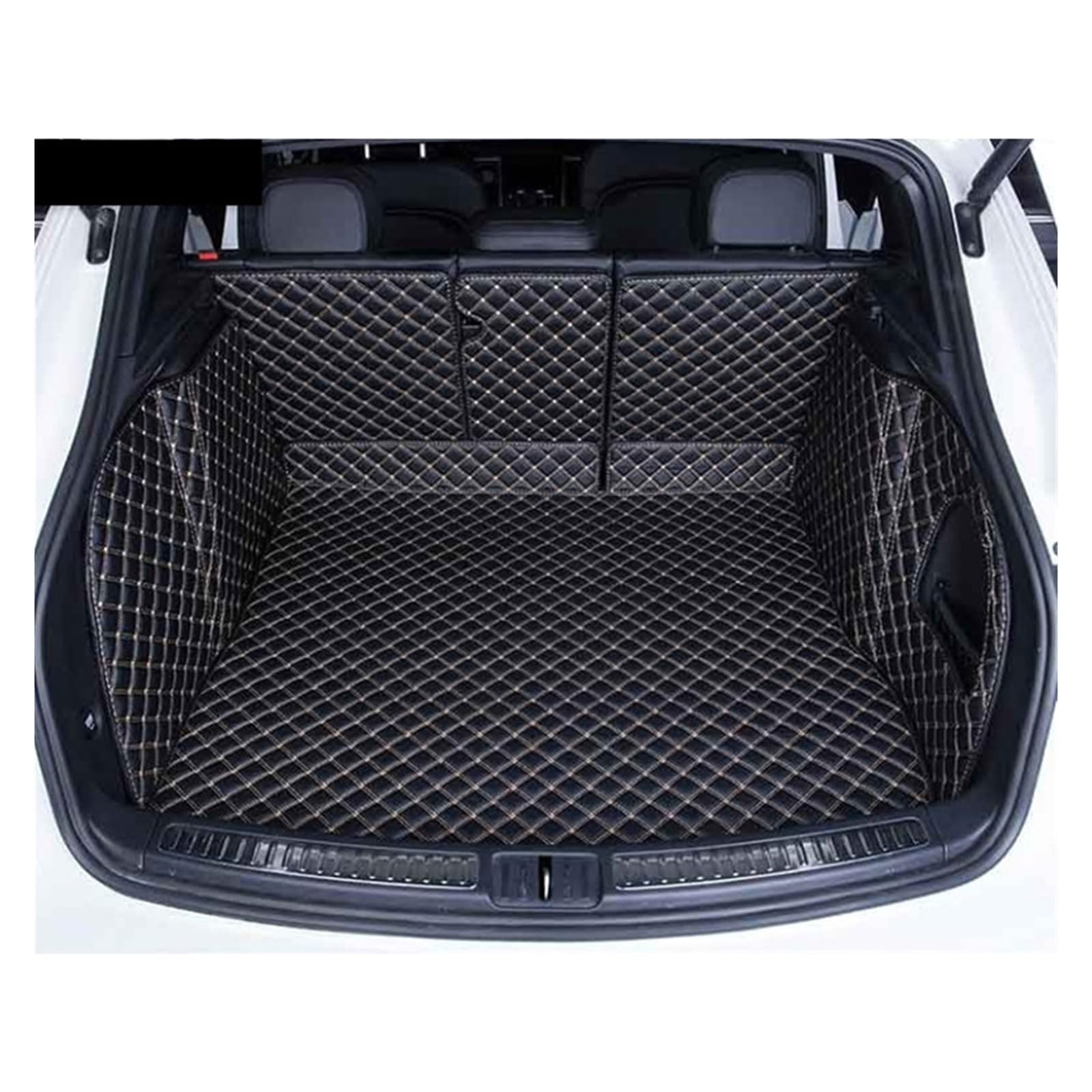 NVETJMUA Kofferraummatten Für Macan 2014 2015 2016 2017 2018 2019 2020 Auto Stamm Matten Kofferraum Teppiche Cargo-Liner Kofferraumschutz(Black with beige) von NVETJMUA