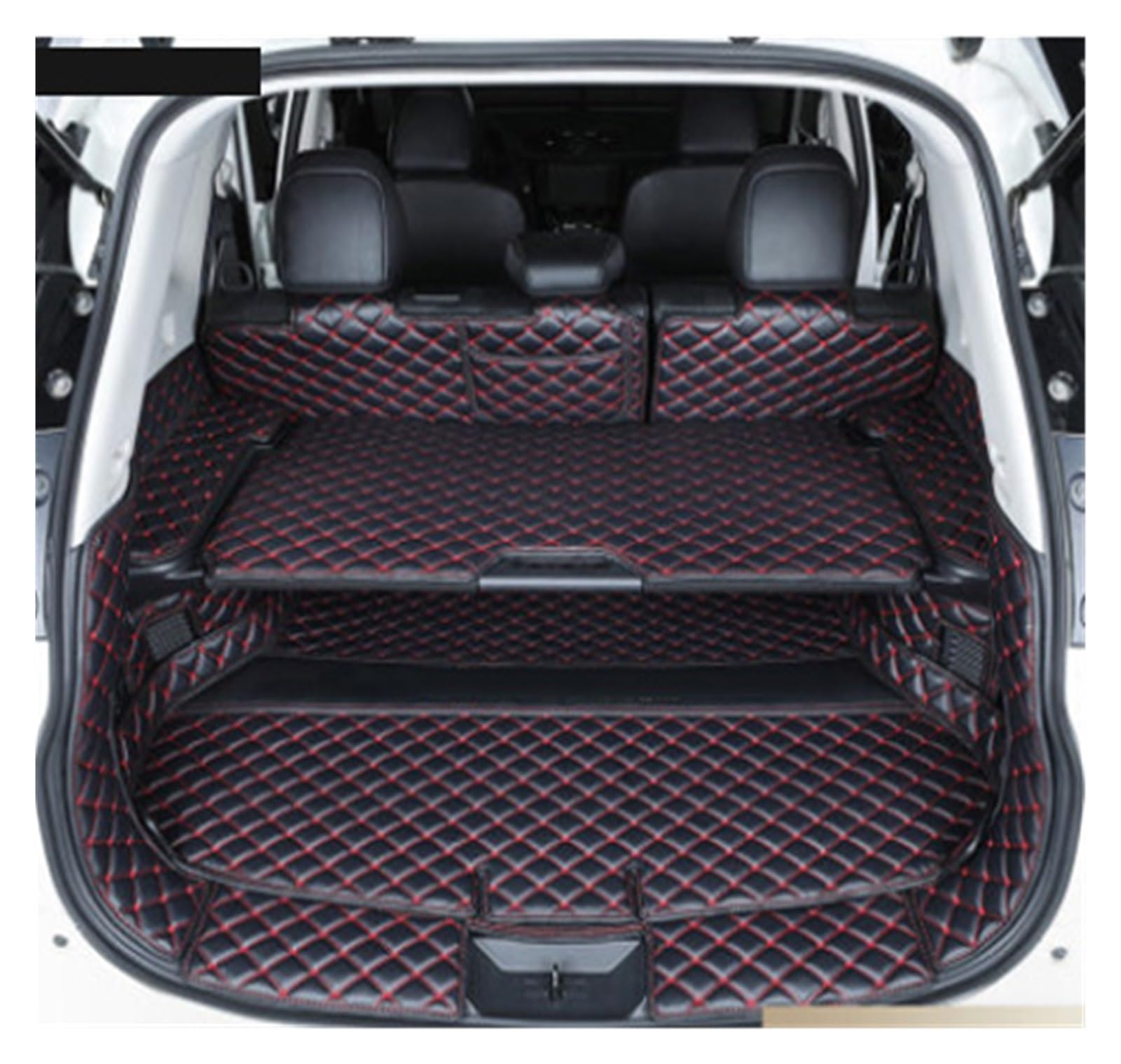 NVETJMUA Kofferraummatten Für Nissan Für X-Trail T32 7Sitze 2014 2015 2016 2017 2018 2019 Volle Set Auto Stamm Matten wasserdichte Boot Teppiche Cargo-Liner Kofferraumschutz(Black with red-B) von NVETJMUA