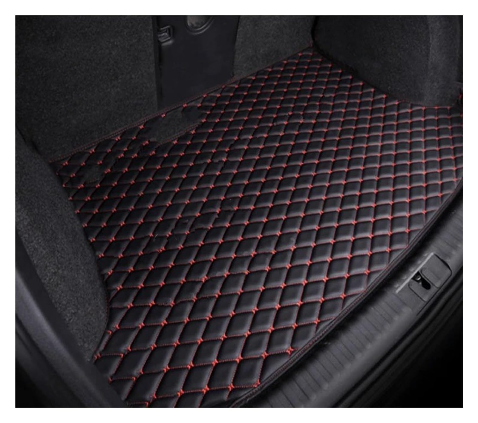 NVETJMUA Kofferraummatten Für Peugeot 208 P21 2023 2022 2021 2020 Auto Hinten Stamm Matten Leder Hinten Fracht Tablett Stamm Matten Kofferraumschutz(Black Red-A) von NVETJMUA