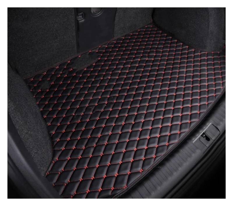NVETJMUA Kofferraummatten Für Peugeot 208 P21 2023 2022 2021 2020 Auto Hinten Stamm Matten Leder Hinten Fracht Tablett Stamm Matten Kofferraumschutz(Black Red-A) von NVETJMUA
