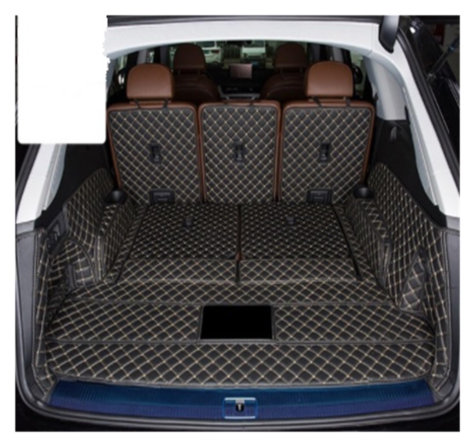 NVETJMUA Kofferraummatten Für Q7 7 Sitzer 2022 Leder Kofferraum Matten Cargo-Liner para Auto Alfombrillas Coche Tapetes para Carro Kofferraumschutz(Black with beige-B) von NVETJMUA