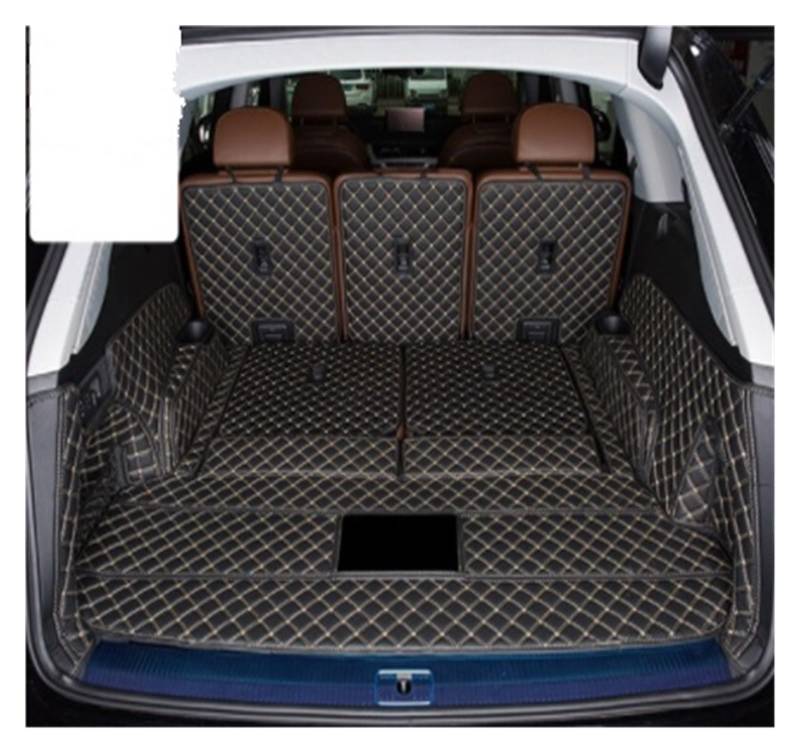 NVETJMUA Kofferraummatten Für Q7 7 Sitzer 2022 Leder Kofferraum Matten Cargo-Liner para Auto Alfombrillas Coche Tapetes para Carro Kofferraumschutz(Black with beige-B) von NVETJMUA