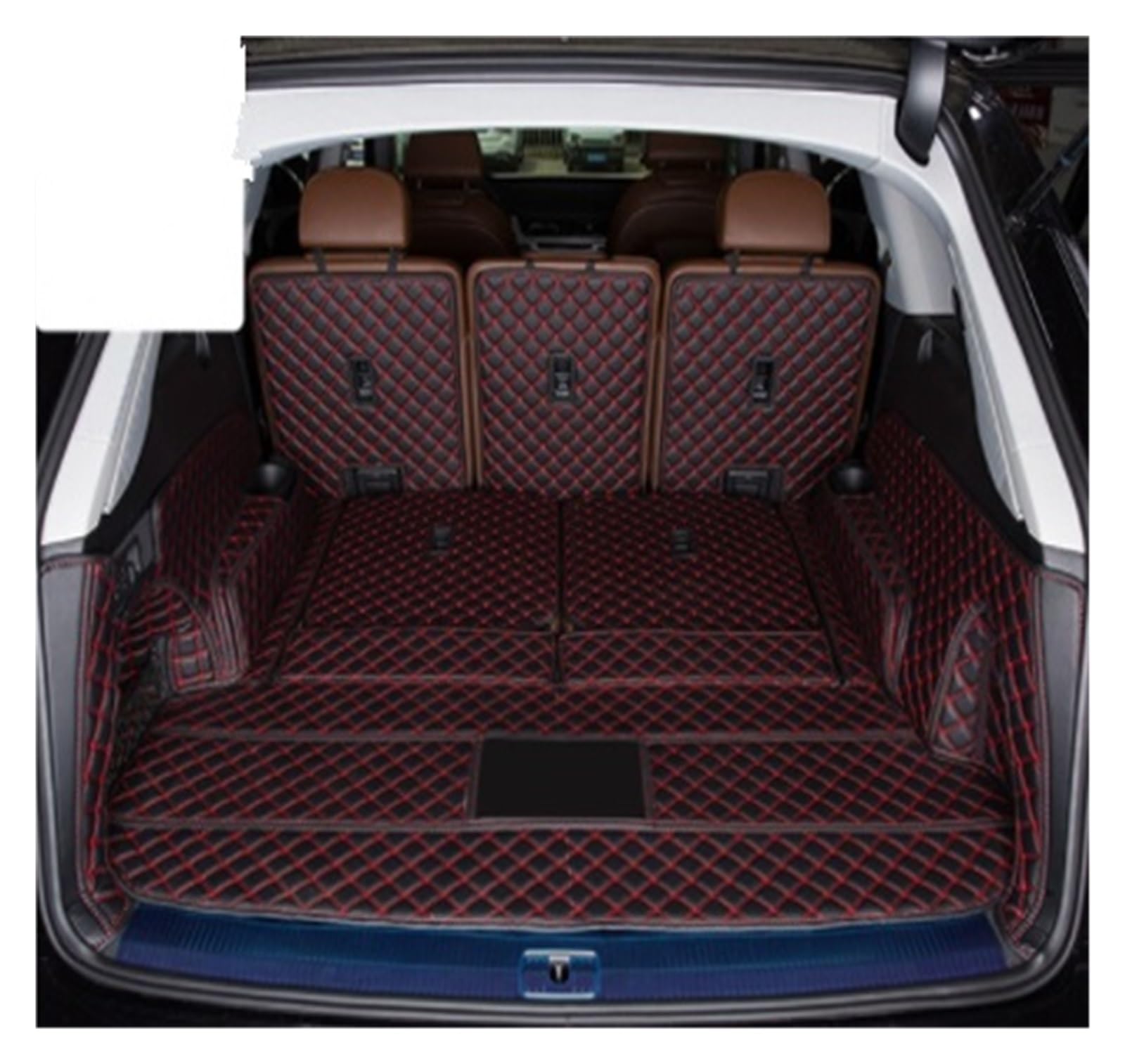 NVETJMUA Kofferraummatten Für Q7 7 Sitzer 2022 Leder Kofferraum Matten Cargo-Liner para Auto Alfombrillas Coche Tapetes para Carro Kofferraumschutz(Black with red-B) von NVETJMUA