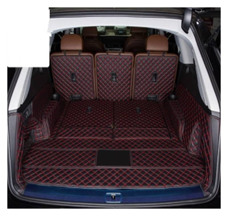 NVETJMUA Kofferraummatten Für Q7 7 Sitzer 2022 Leder Kofferraum Matten Cargo-Liner para Auto Alfombrillas Coche Tapetes para Carro Kofferraumschutz(Black with red-B) von NVETJMUA