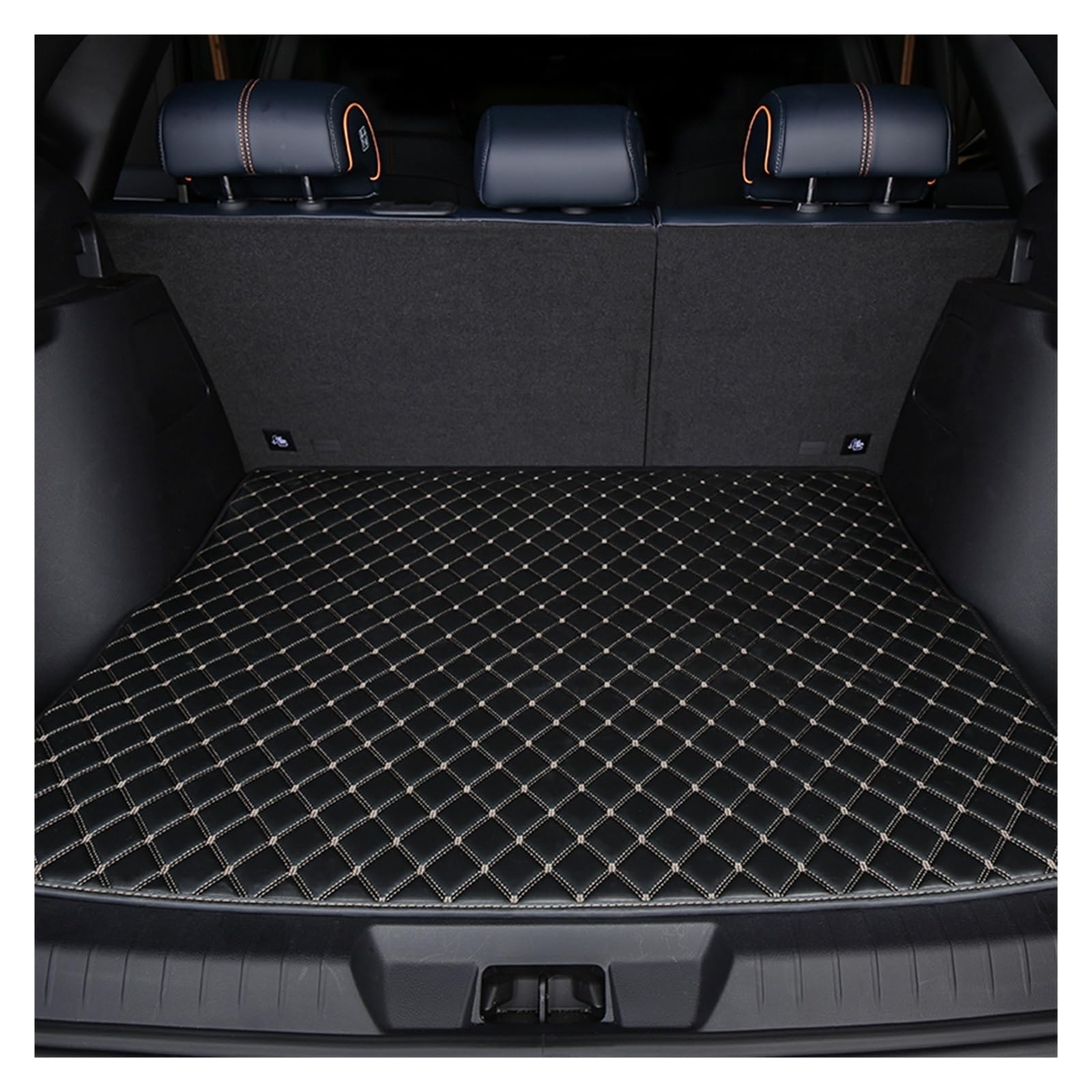 NVETJMUA Kofferraummatten Für Tesla Für Modell 3 Y S X 2022 Kofferraum Matte wasserdichte Leder Auto Zubehör Kofferraumschutz(Black Beige-A) von NVETJMUA