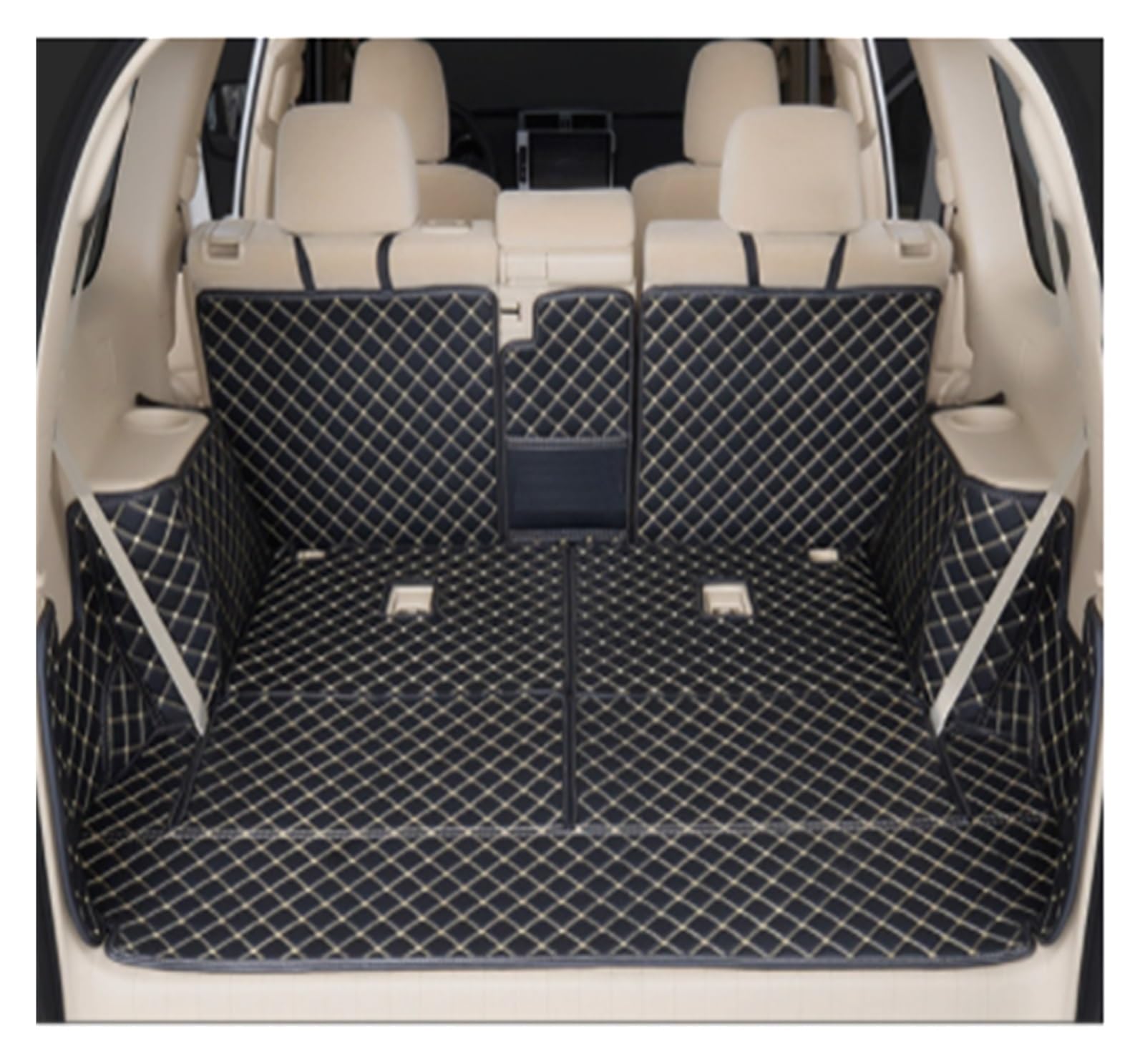 NVETJMUA Kofferraummatten Für Toyota Für Prado 150 2010 2011 2012 2013 2017 2018 Auto Stamm Matten Anti-Schmutzig Schutz Tablett Cargo-Liner Kofferraumschutz(Black beige-B) von NVETJMUA
