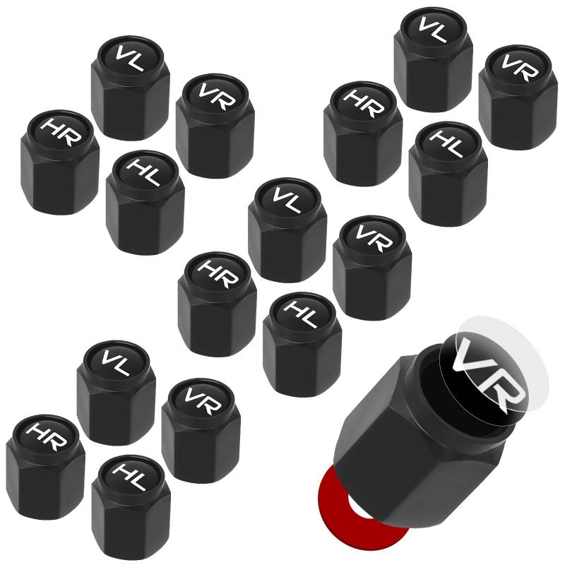 NVGVUP 16 Stück Ventilkappen Auto mit Beschriftung, Ventildeckel Set mit Dichtung zur Kennzeichnung von Winterreifen & Sommerreifen für PKW, SUV, UVM, Reifenmarkierer Valve Cap (Schwarz) von NVGVUP