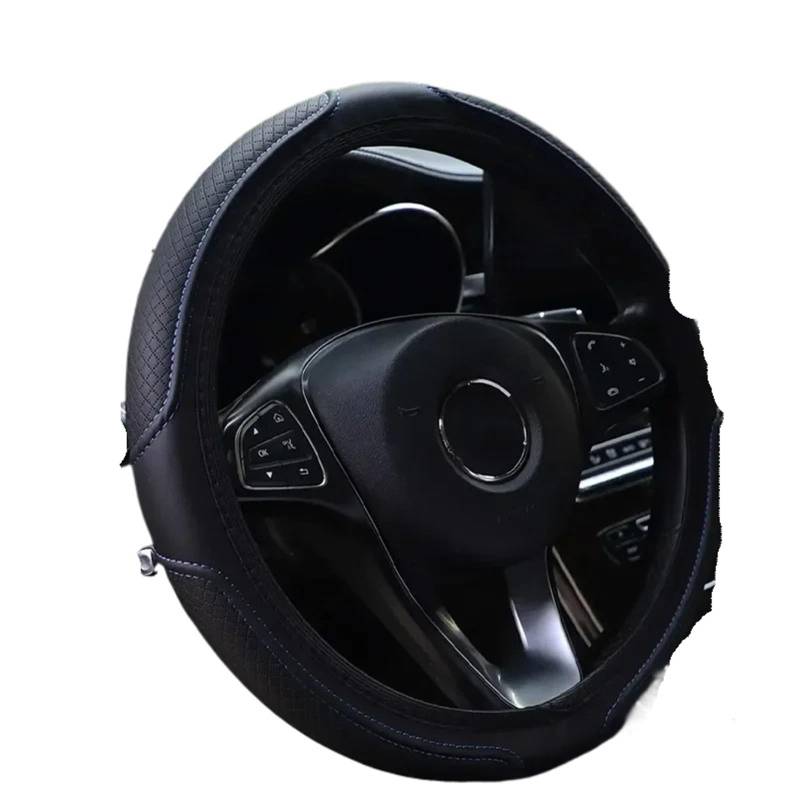 Lenkradbezug Abdeckung Autoteile für 14,5-15 Zoll 1 Stück Kunstleder Dreidimensional geprägtes Auto ohne Innenring-Lenkrad Auto Lenkradschutz(Black Blue) von NVNGPGPBDM