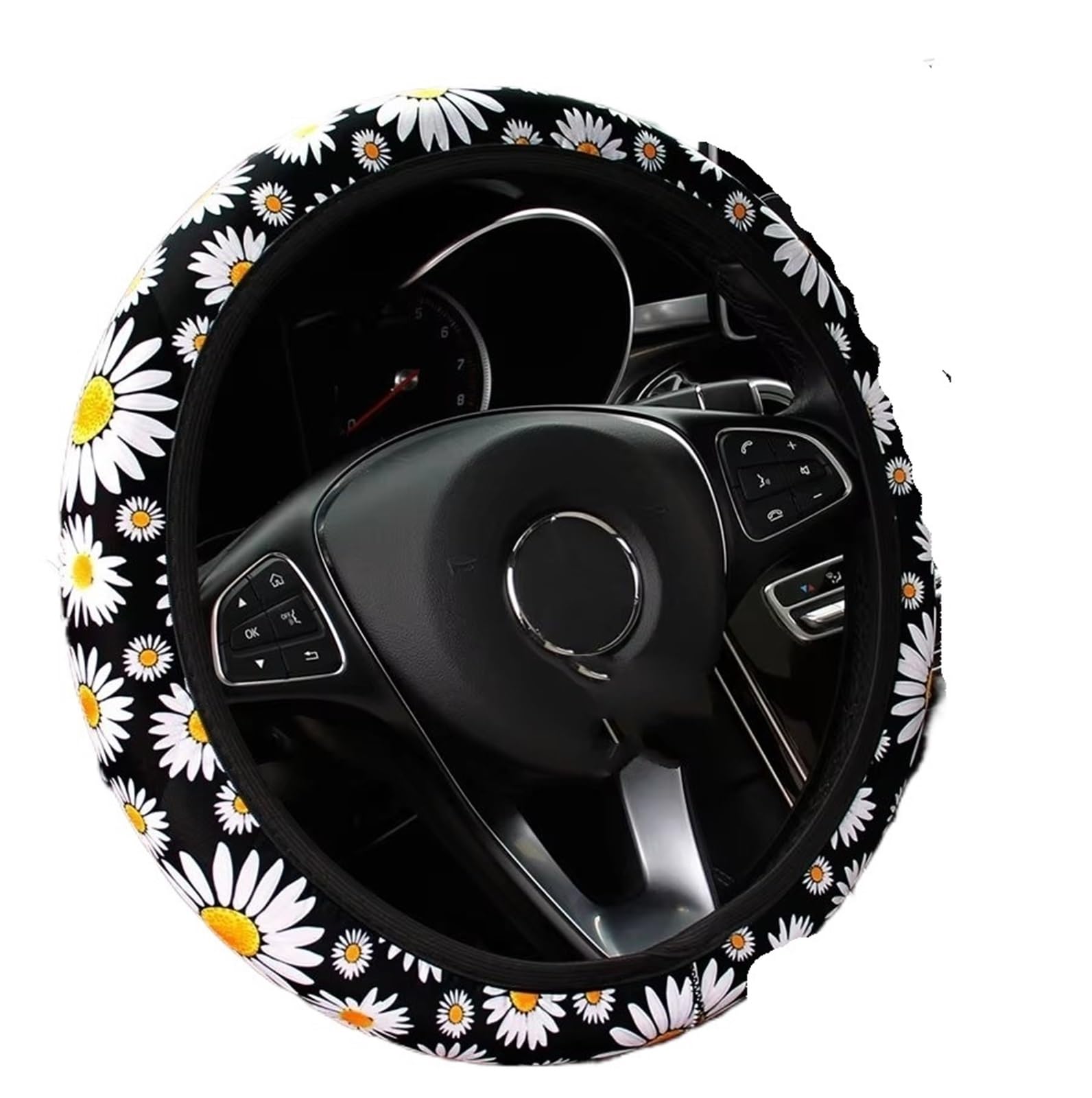 Lenkradbezug Abdeckung Handbremse Abdeckung Griff Abdeckung 3 Stück Stoff Karo Blume Spinnennetz Auto Ohne Innenring Lenkrad Auto Lenkradschutz(Chrysanthemum) von NVNGPGPBDM
