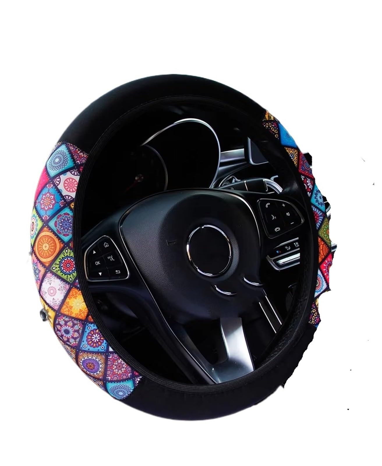 Lenkradbezug Abdeckung Handbremse Abdeckung Griff Abdeckung 3 Stück Stoff Karo Blume Spinnennetz Auto Ohne Innenring Lenkrad Auto Lenkradschutz(Color Lattice) von NVNGPGPBDM