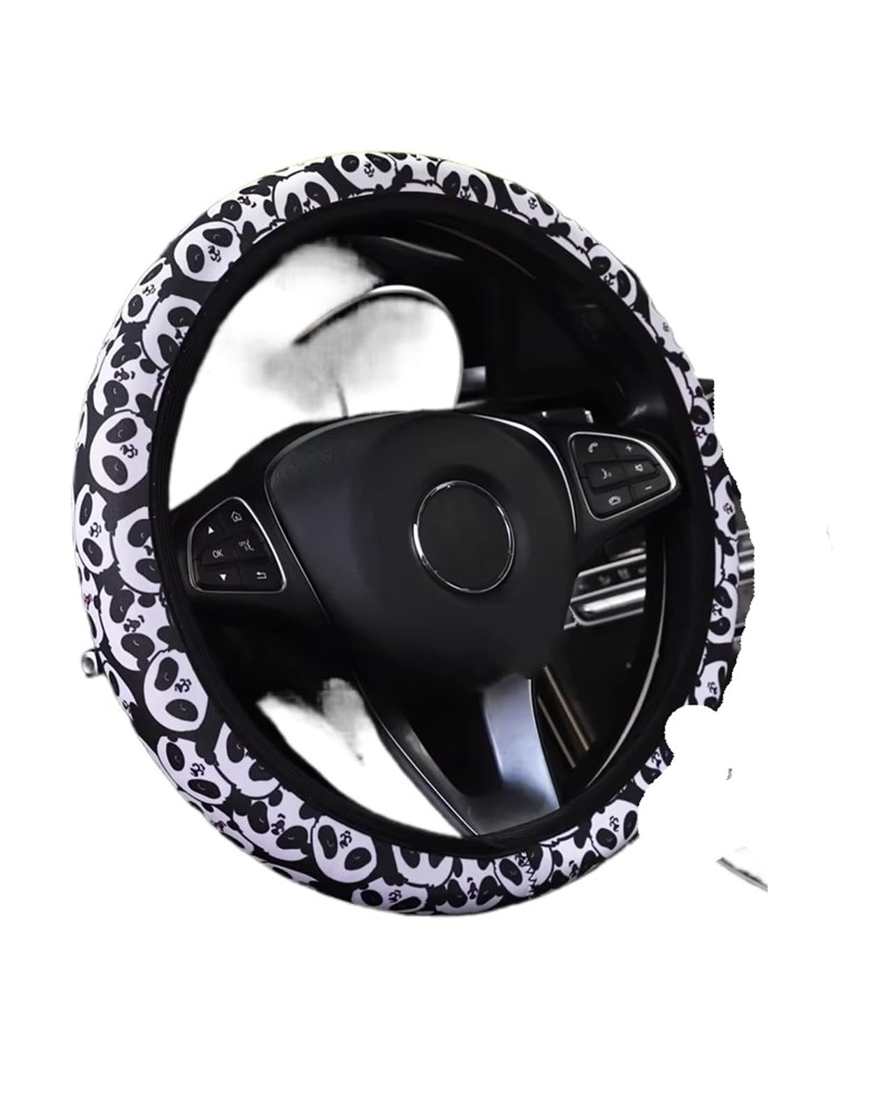 Lenkradbezug Abdeckung Handbremse Abdeckung Griff Abdeckung 3 Stück Stoff Karo Blume Spinnennetz Auto Ohne Innenring Lenkrad Auto Lenkradschutz(Panda) von NVNGPGPBDM