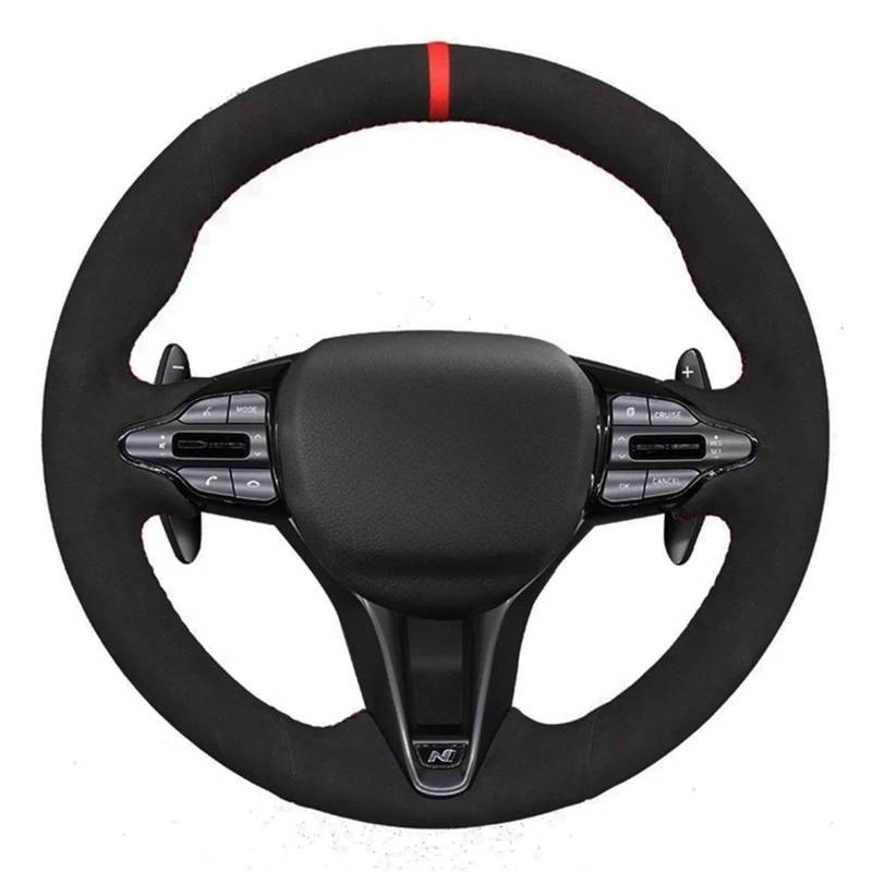 Lenkradbezug Für Hyundai Für I30 N 2018-2020 Für Veloster N 2019-2021 Auto Lenkrad Abdeckung Hand-Genäht Weiche Schwarz Echtes Leder Wildleder Auto Lenkradschutz(Orange Thread) von NVNGPGPBDM