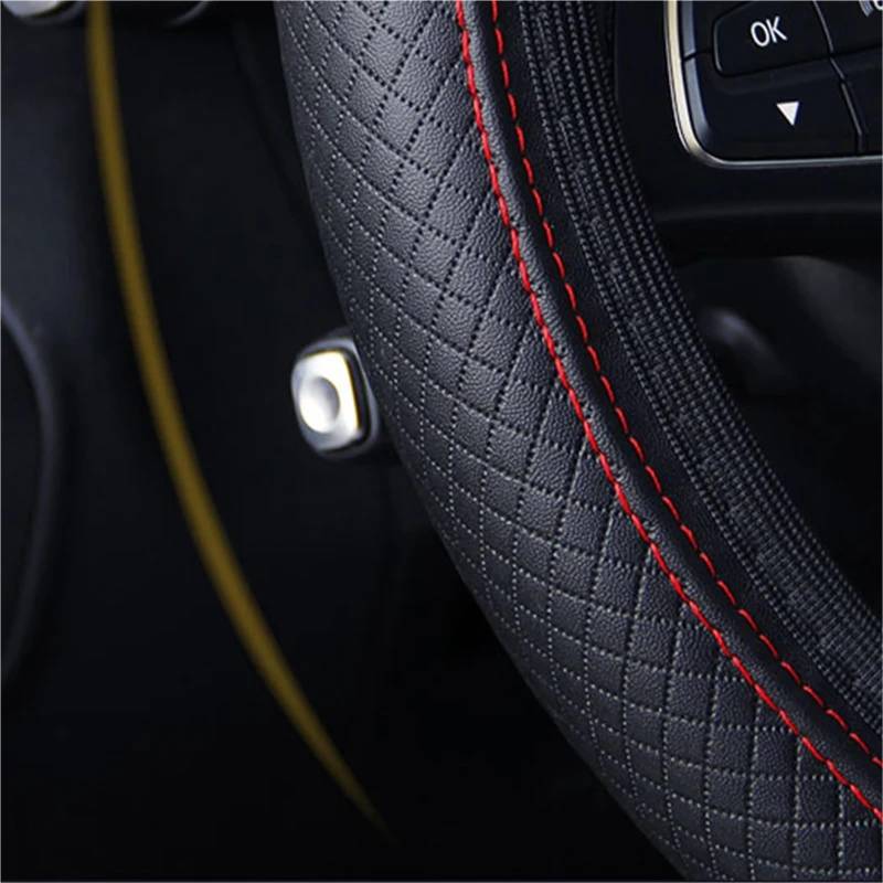Lenkradbezug Pu Leder Lenkschutz Anti Scratch Lenkrad Abdeckung Universal Für 37-39 cm Auto Lenkrad Abdeckung Anti Slip Auto Lenkradschutz(Black Red) von NVNGPGPBDM