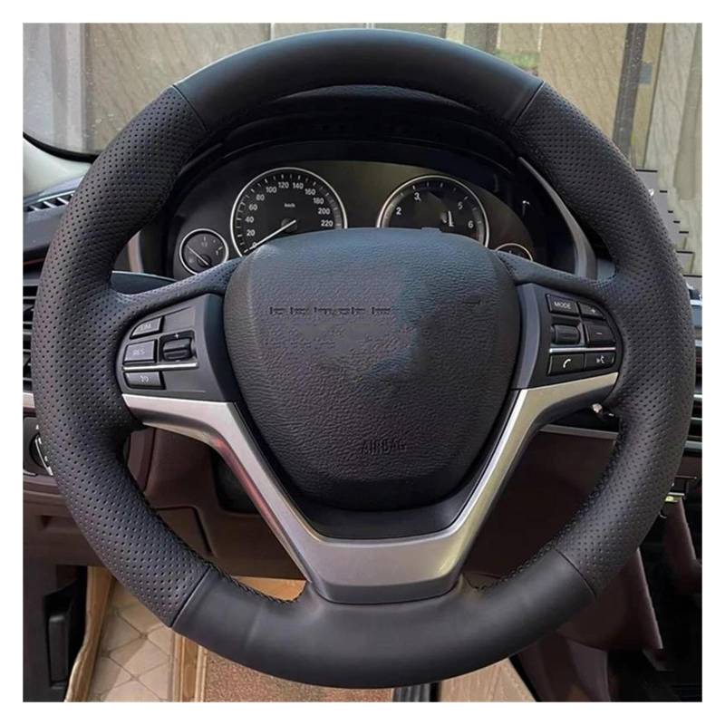 Lenkradschutz Auto Zubehör Für X5 F15 2013 2014-2018 X6 F16 2015-2019 Hand Stich Mikrofaser Leder Geflecht Auto Lenkrad Abdeckung Lenkradschoner(Schwarz) von NYSFGOFJGOM
