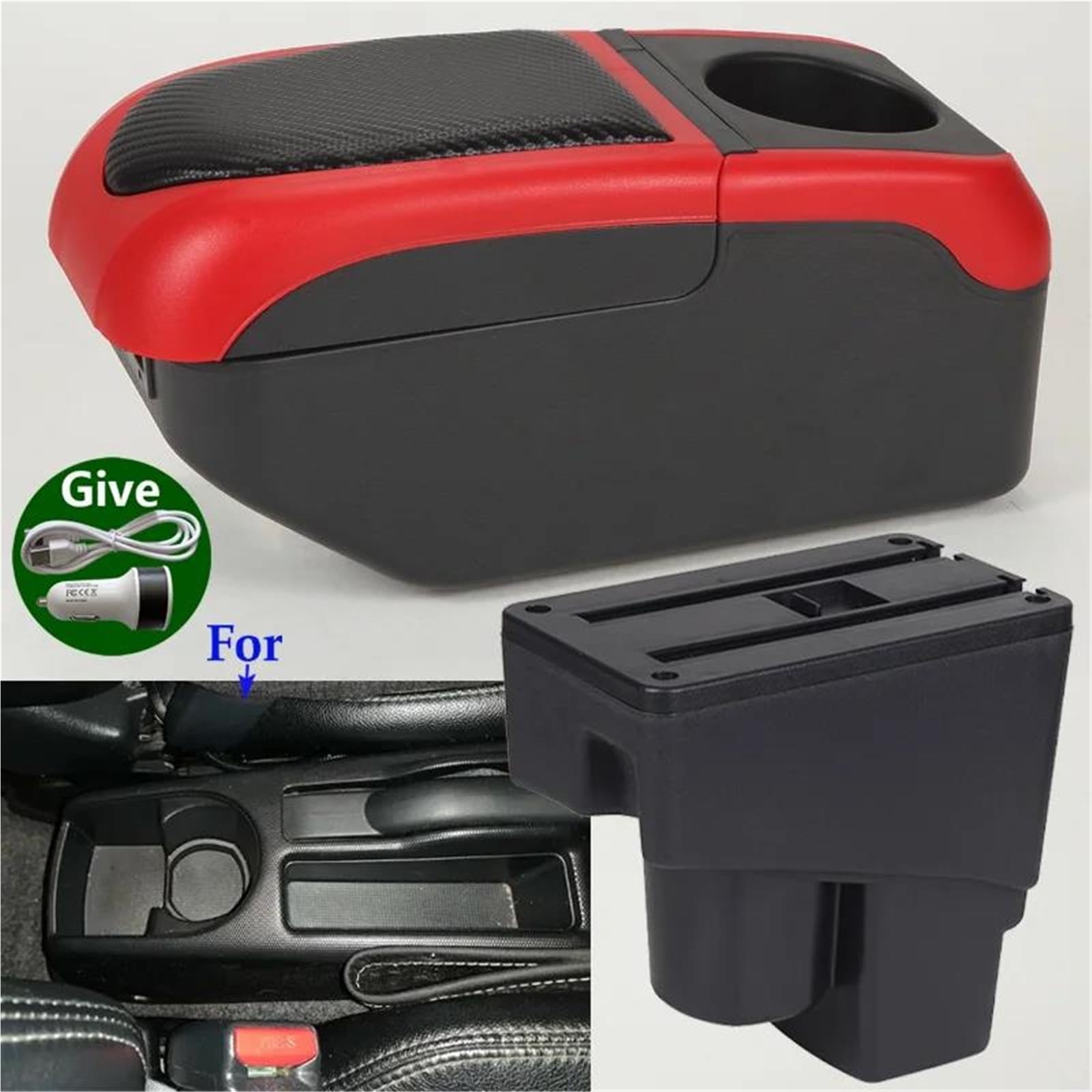 Auto Mittelarmlehne Armlehne Für Fit Für Jazz 1 2004-2007 Auto-Armlehnenbox Armverstrebungshöhe Aufbewahrungsbox Autozubehör Kfz Stauraum(Schwarz Rot) von NYSQOFMB