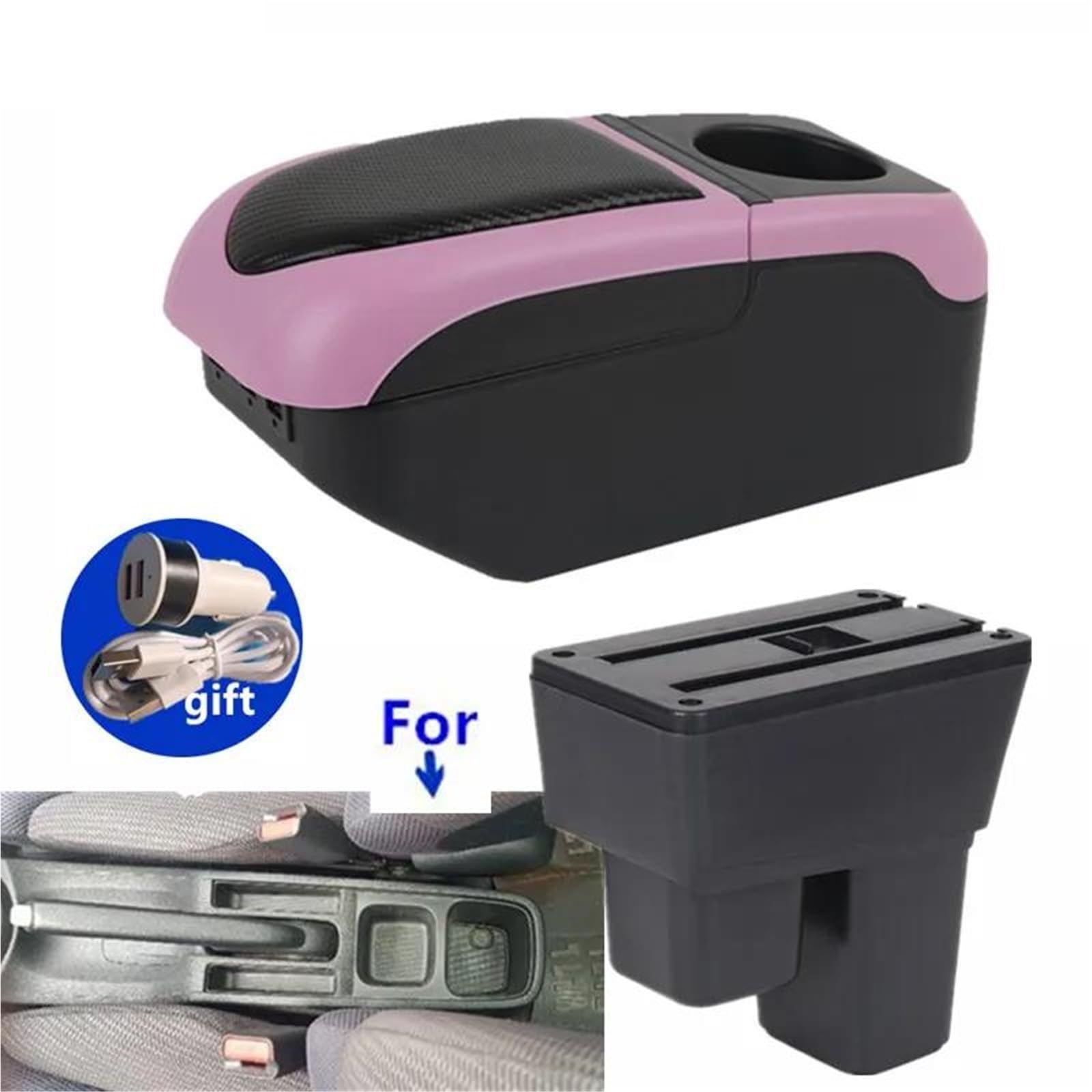 Auto Mittelarmlehne Armlehne Für Fit Für Jazz 2 2008-2013 Auto Armlehne Box Arm Aufbewahrungsbox Autozubehör Kfz Stauraum(Black-pink) von NYSQOFMB