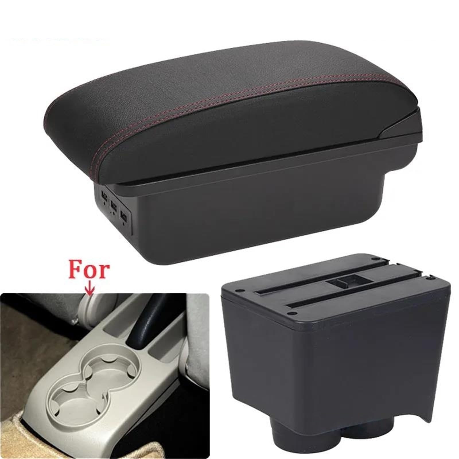 Auto Mittelarmlehne Armlehne Für VW Für Polo 9N 3 2002-2009 Auto Armlehne Box Teile Lagerung Box Auto Innen Zubehör USB Kfz Stauraum(Style B1) von NYSQOFMB
