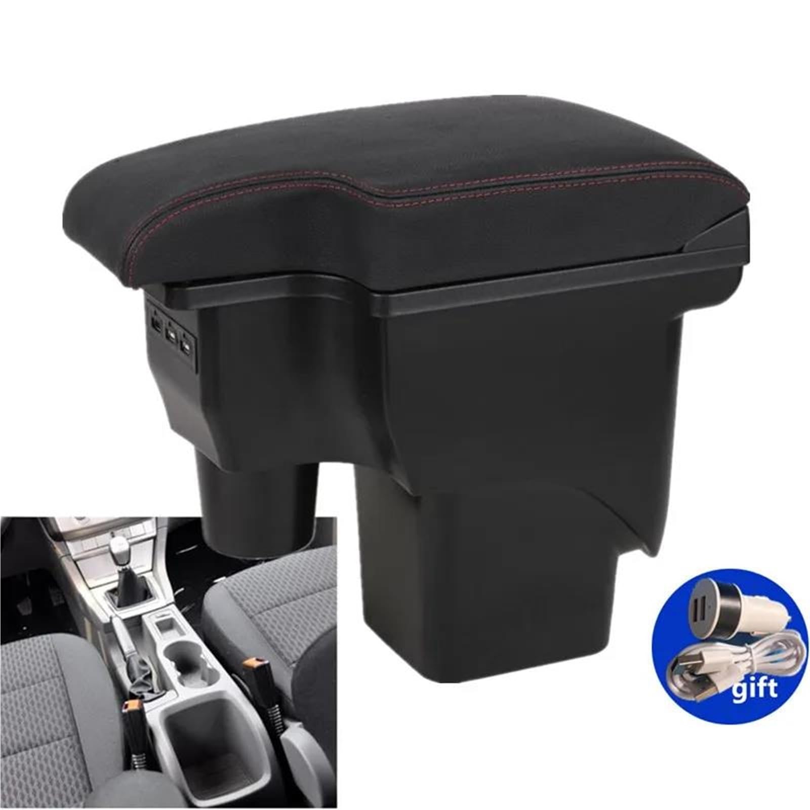 Auto Mittelarmlehne Armlehnenbox Für Ford Für Focus 2 Für Mk2 Auto Armlehne Center Storage Box Innenraum Nachrüstung USB Zubehör Kfz Stauraum(Style A3) von NYSQOFMB