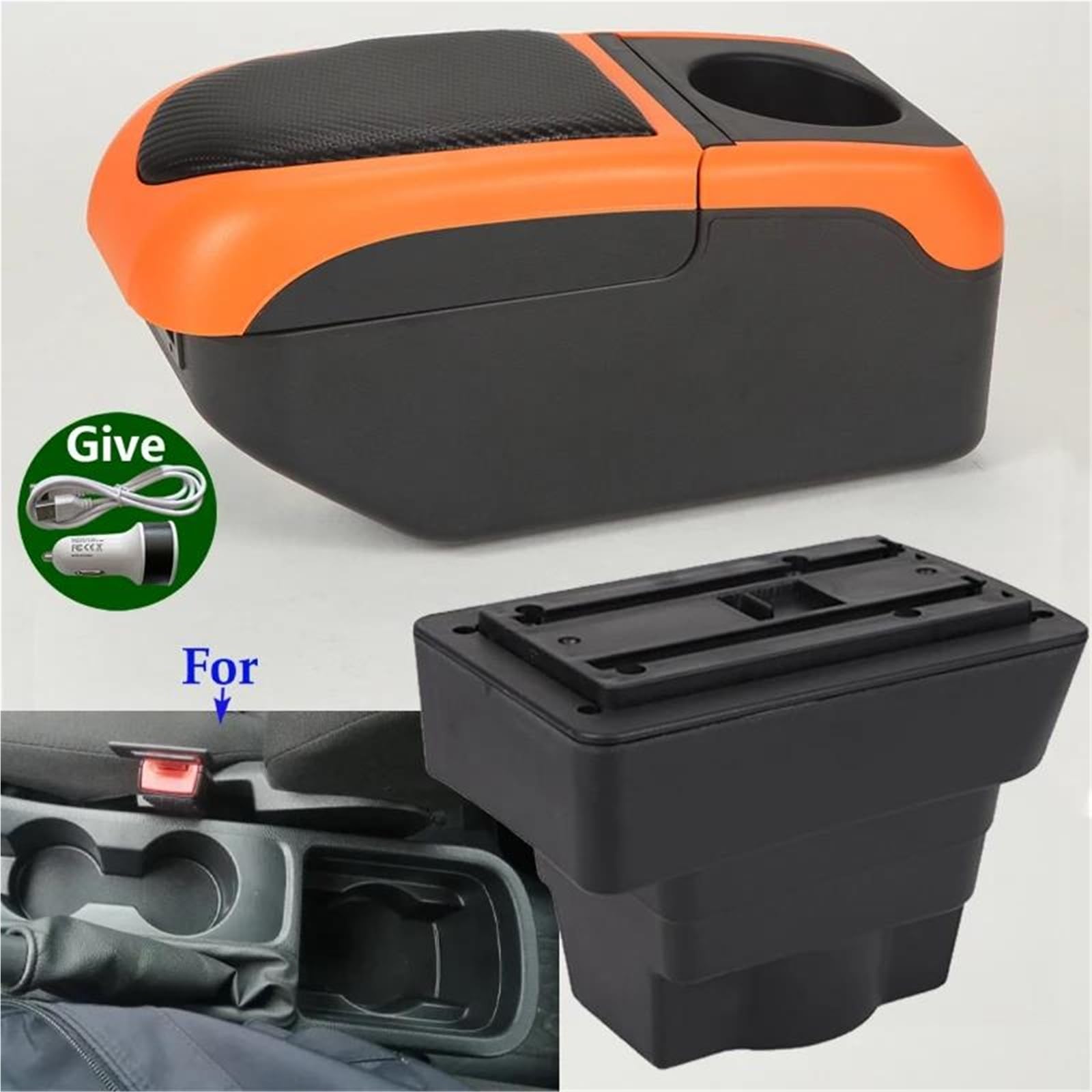 Auto Mittelarmlehne Armlehnenbox Für Opel Für Astra J 2012-2022 Autoarmlehne Autoaufbewahrungsbox Armverstrebung Innenzubehör Kfz Stauraum(Black Orange) von NYSQOFMB