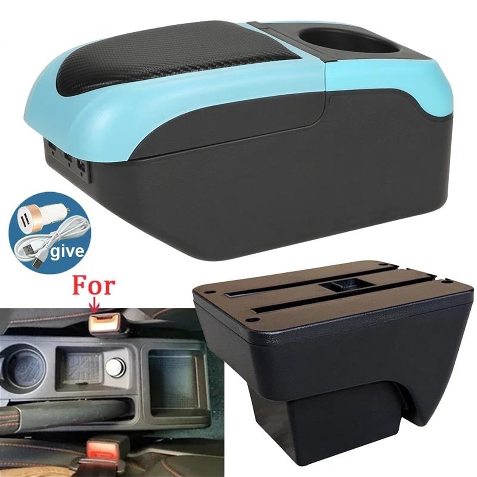 Auto Mittelarmlehne Armlehnenbox Für Seat Für Ibiza 6j Für Ibiza 6L 2018-2025 Autoarmlehne Autoaufbewahrungsbox Innenausstattung Kfz Stauraum(Schwarz Blau) von NYSQOFMB