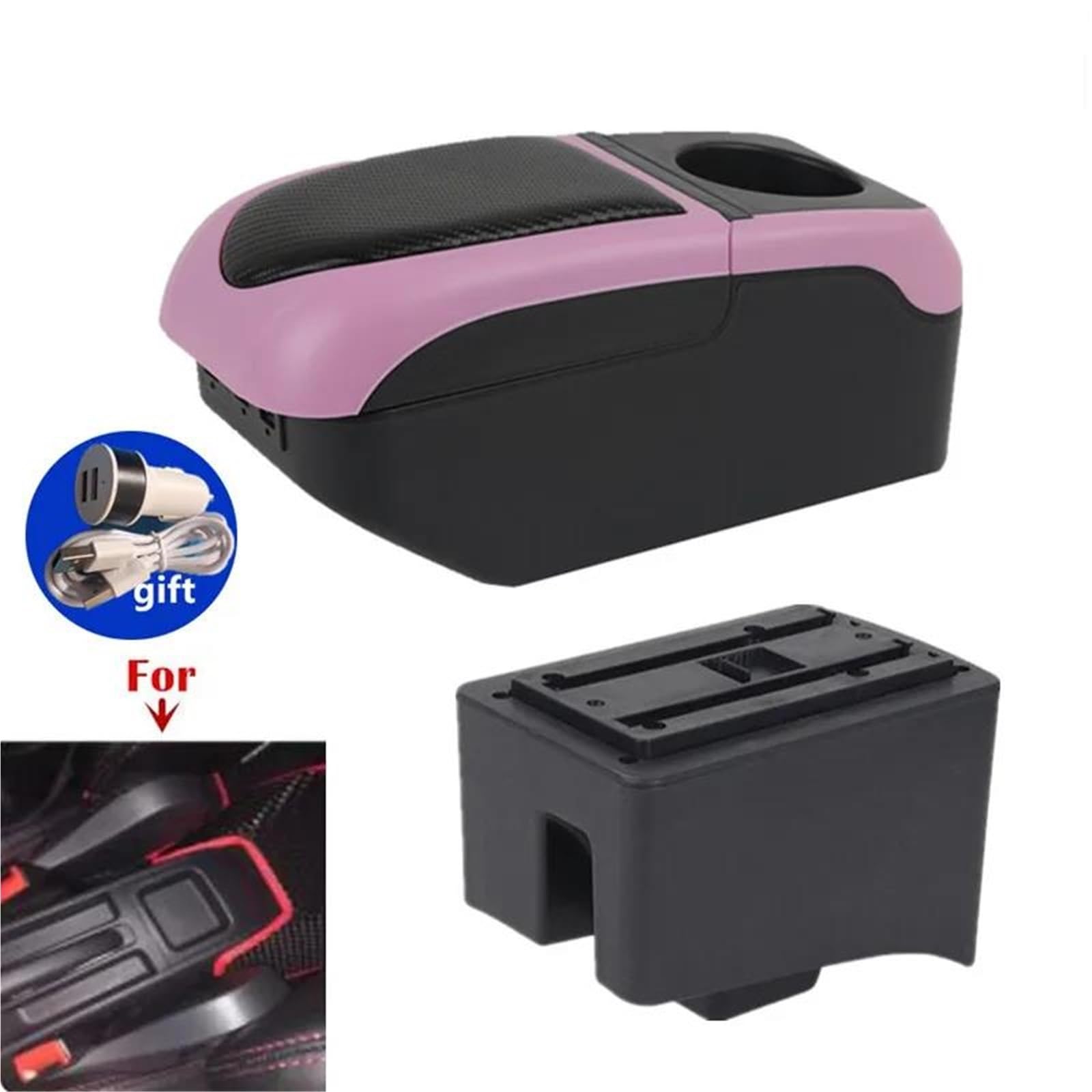 Auto Mittelarmlehne Armlehnenbox Für VW Für Vento Für Polo V 2009-2020 Auto-Armlehnenbox Aufbewahrungsbox Nachrüst-Getränkehalter Kfz Stauraum(Black-pink) von NYSQOFMB