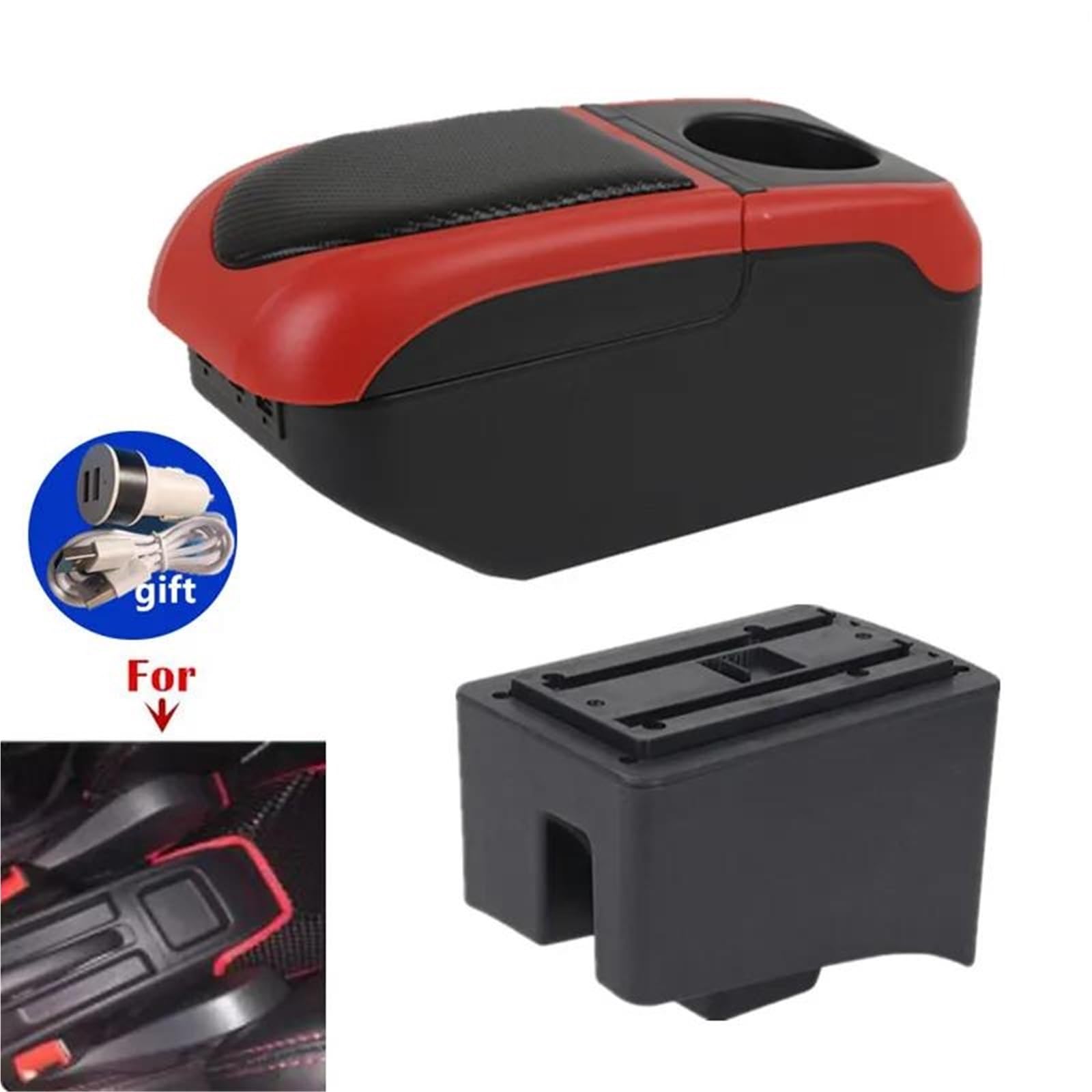 Auto Mittelarmlehne Armlehnenbox Für VW Für Vento Für Polo V 2009-2020 Auto-Armlehnenbox Aufbewahrungsbox Nachrüst-Getränkehalter Kfz Stauraum(Black-red) von NYSQOFMB