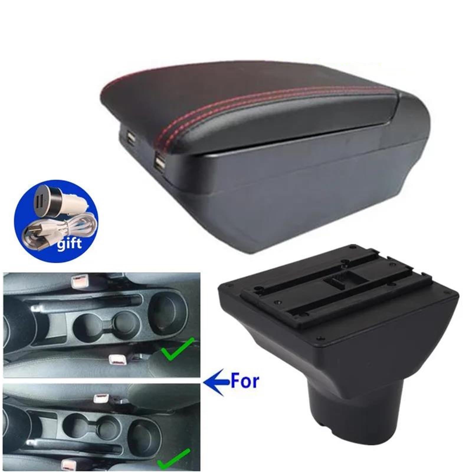 Auto Mittelarmlehne Auto Armlehne Für Hyundai Für I20 2012 Armlehne Box Nachrüstung Interior Center Storage Box Auto Zubehör Kfz Stauraum(Style H2) von NYSQOFMB