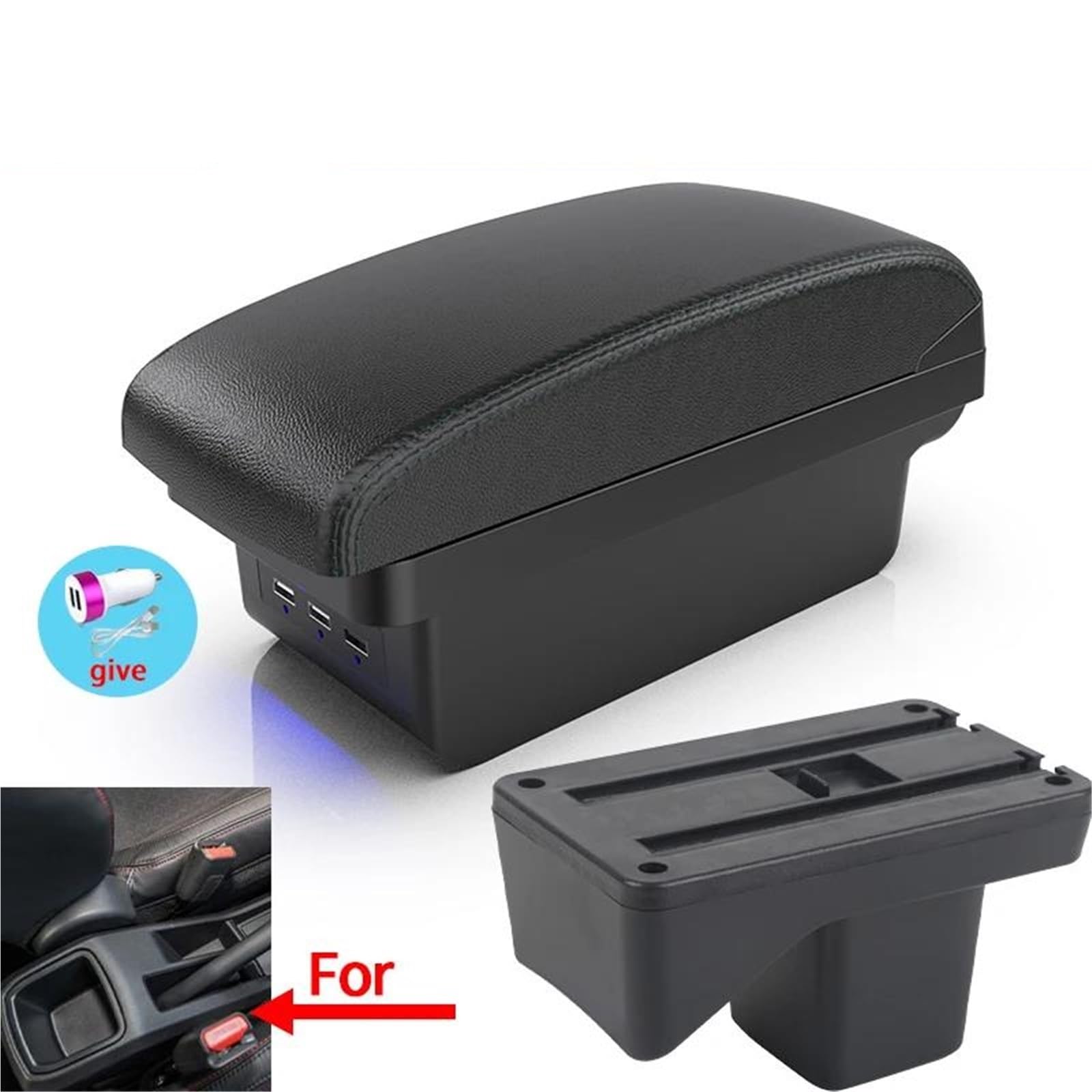Auto Mittelarmlehne Für Perodua Für Axia 2023 Auto Armlehne Box Center Console Innen Lagerung Box Auto Zubehör Mit USB Kfz Stauraum(Style B2) von NYSQOFMB