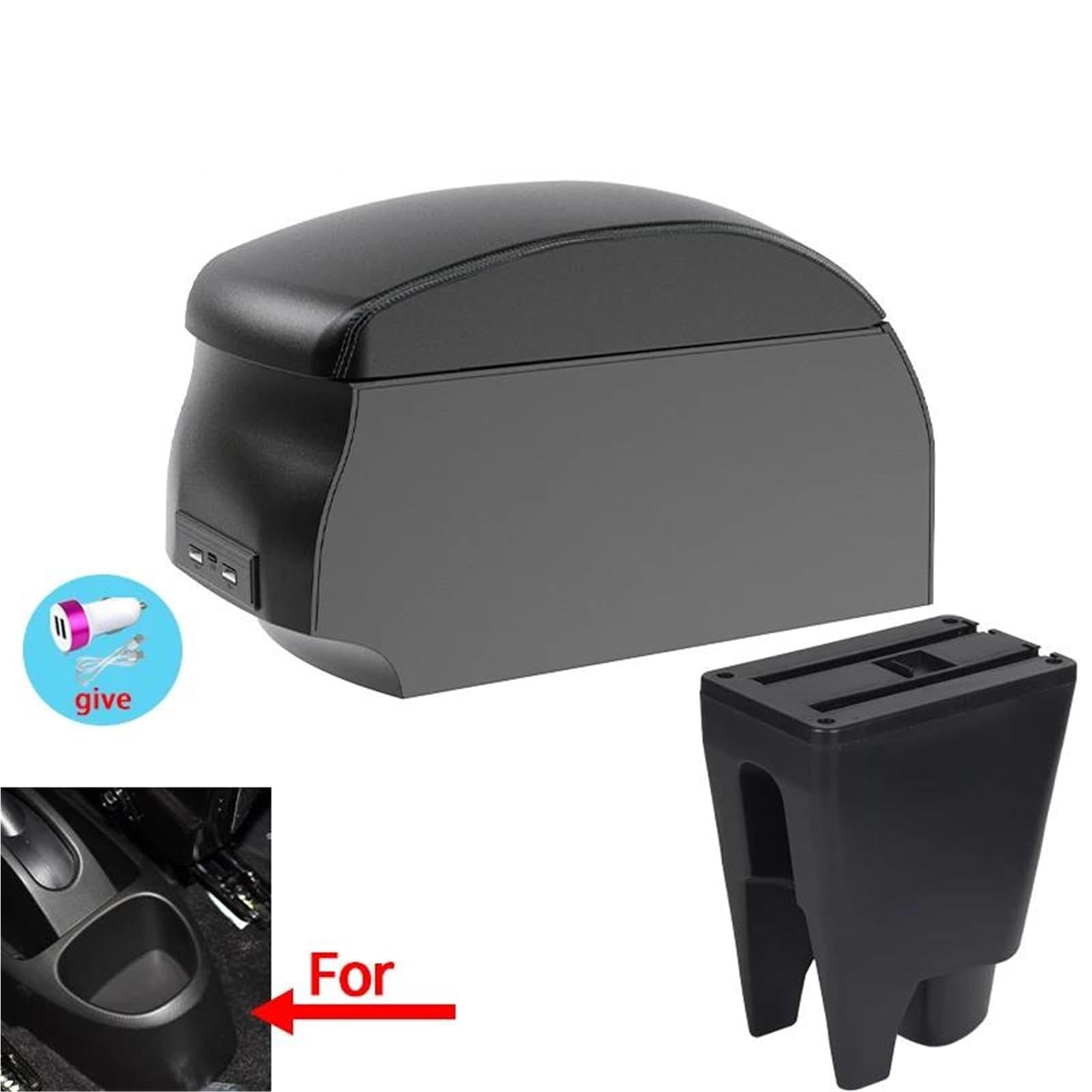 Auto Mittelarmlehne Für Peugeot Für 107 Für Citroen Für C1 Für Toyota Armlehnenbox Innenraum Auto Armlehne Center Storage Box USB Kfz Stauraum(Style A2) von NYSQOFMB