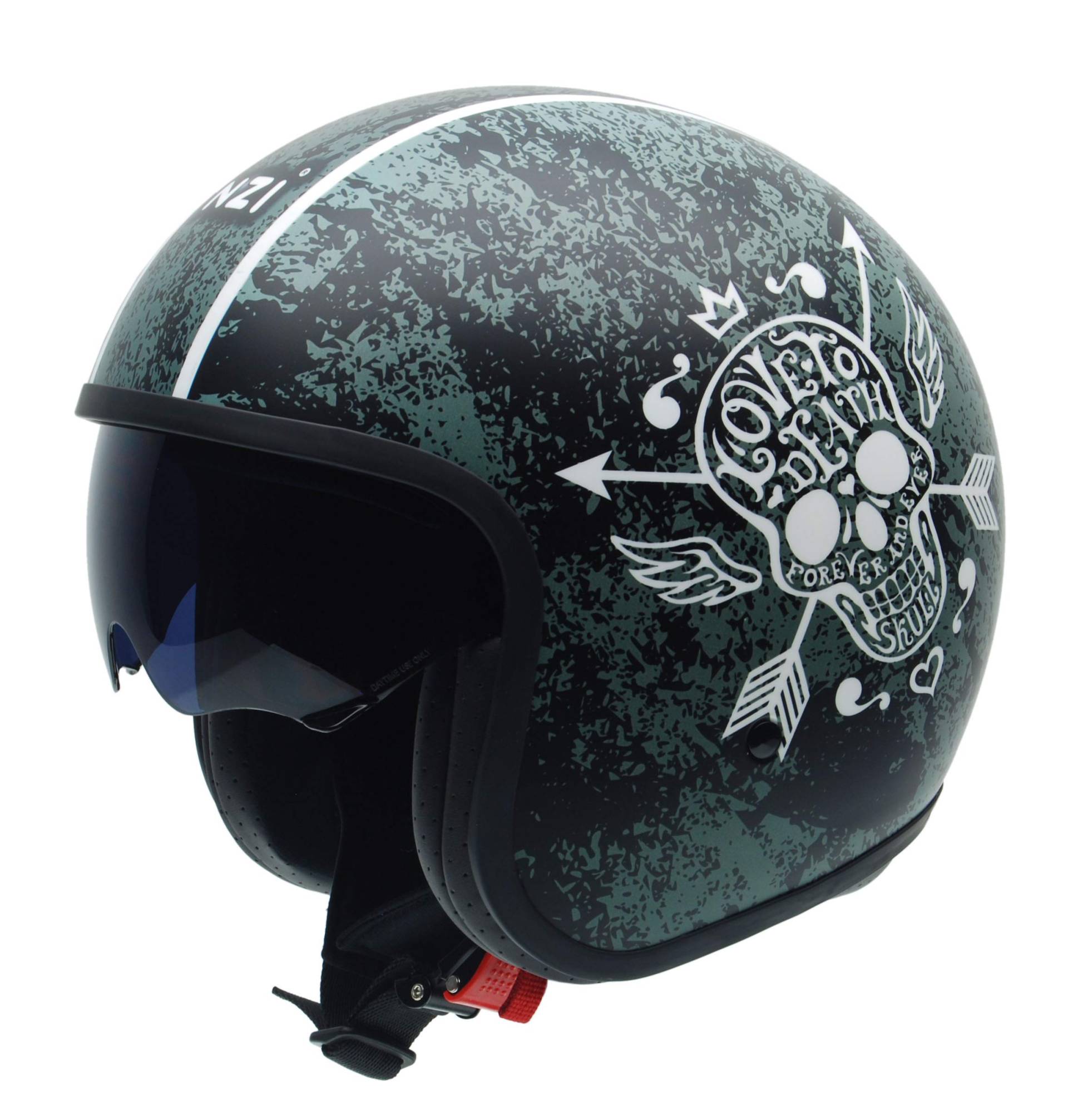 NZI Rolling3 Sun Grafik Offenes Gesicht Motorradhelm, Matt Love To Death, Größe M NZI Rolling3 Sun Grafik Offenes Gesicht Motorradhelm, Matt Love To Death, Größe M von NZI