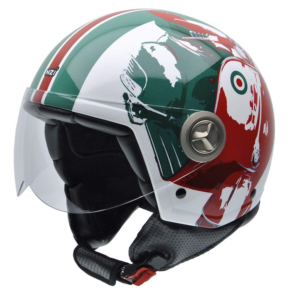 NZI Zeta Grafik Offenes Gesicht Motorradhelm, Glanz Mod Grün, Größe XXS von NZI