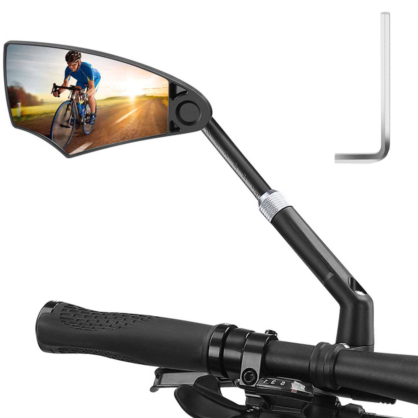 Fahrradspiegel Dehnbar für Lenker 20-23mm, HD Schlagfestes Echtglas Fahrradrückspiegel, 360°Rückspiegel mit Große Spiegelfläche, Lenkerspiegel Fahrrad Spiegel für MTB Rennräder Ebike (Links) von Naapesi